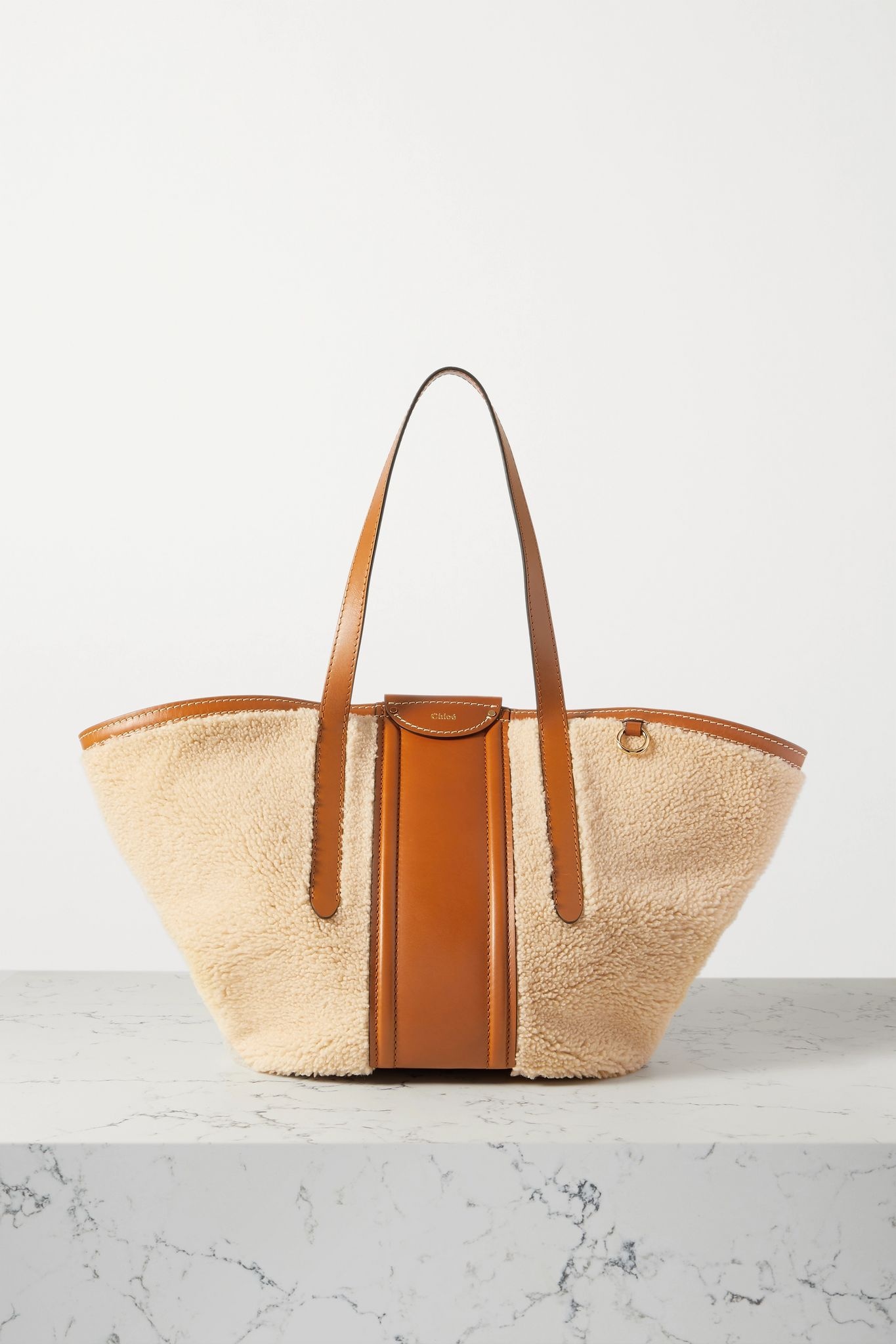 Fredy medium leather-trimmed shearling tote - 1