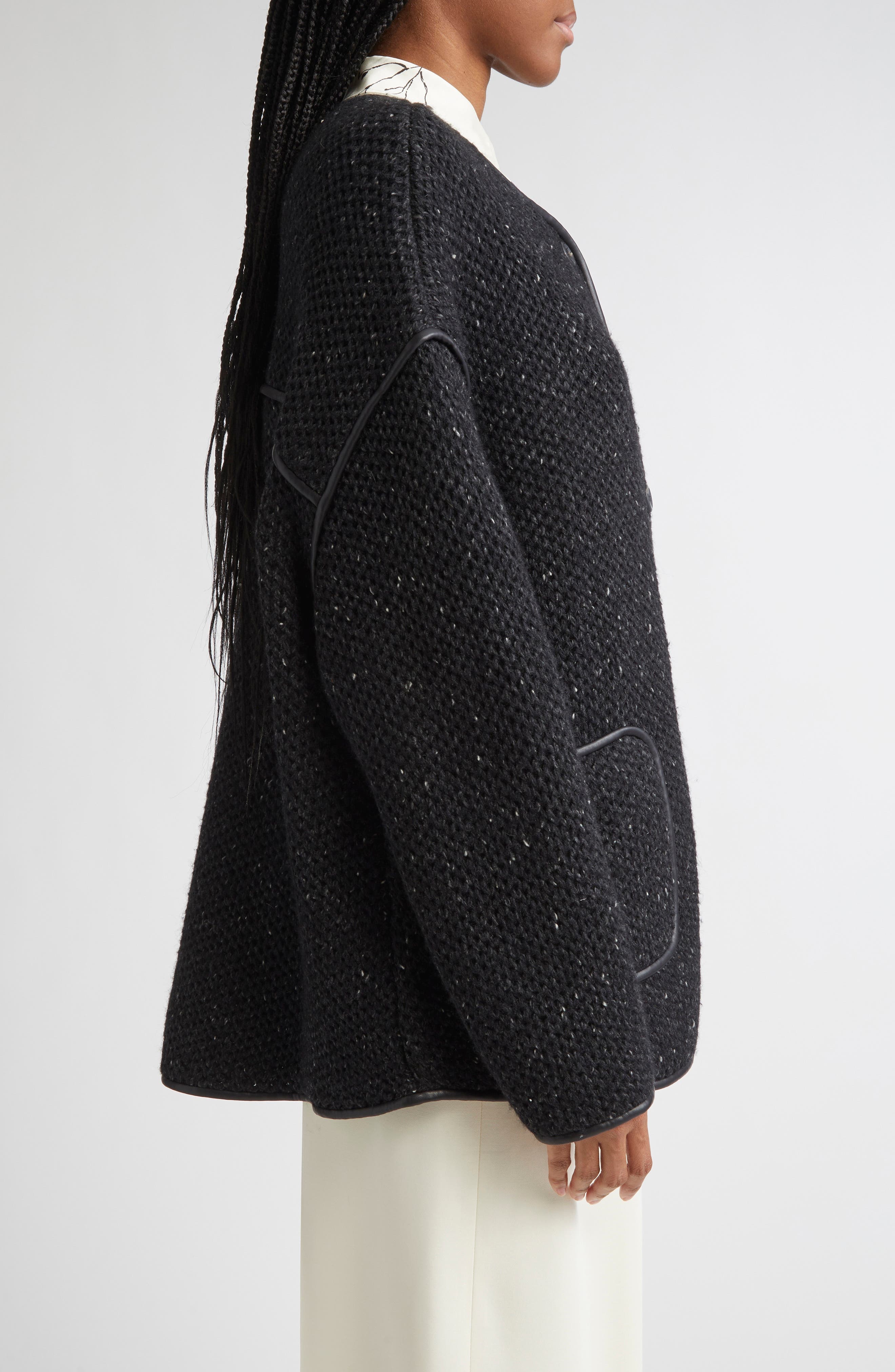 Altuzarra Medrano Oversize Merino Wool Blend Knit Jacket in Black at Nordstrom - 4