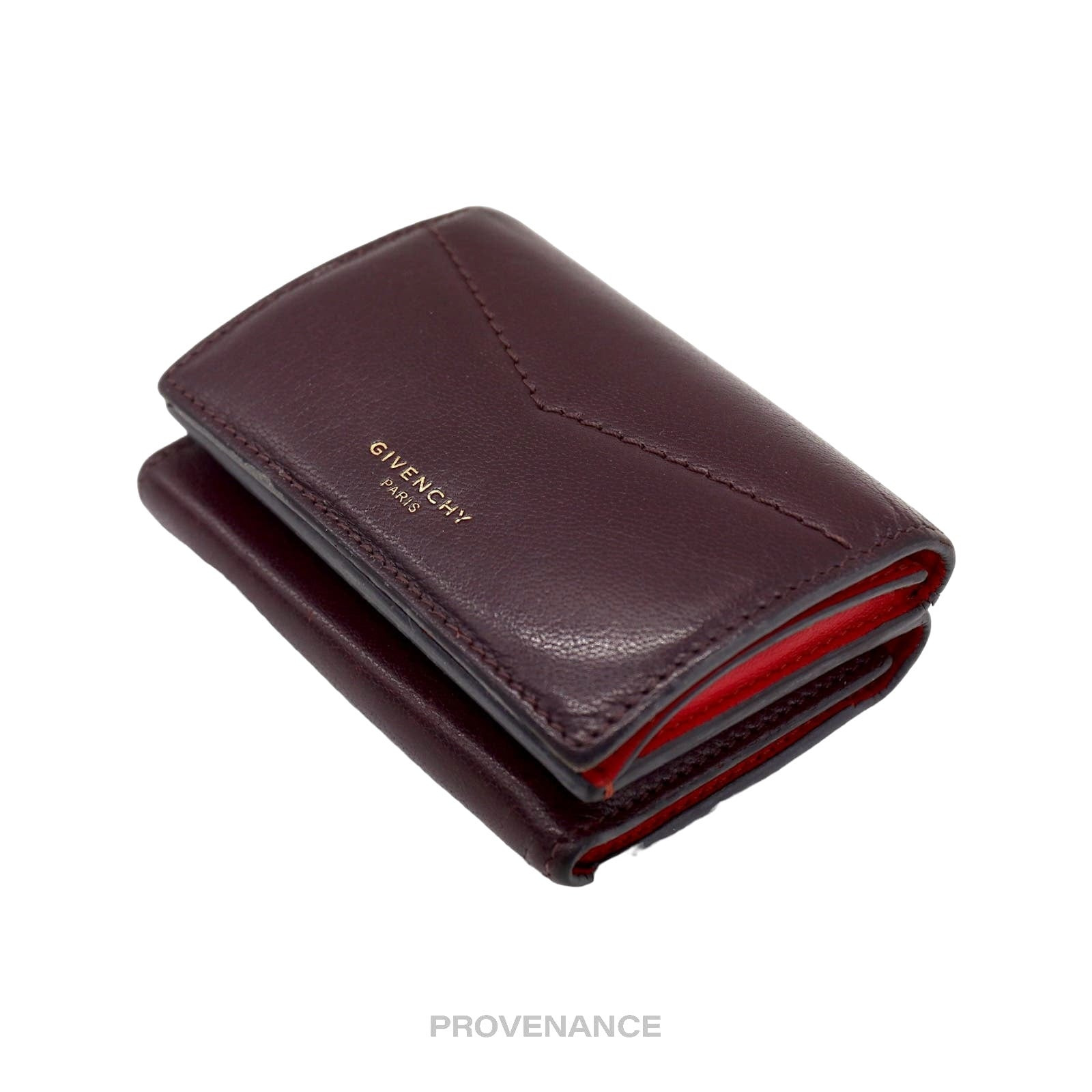 Givenchy Two Tone Trifold Wallet - Burgundy Leather - 4