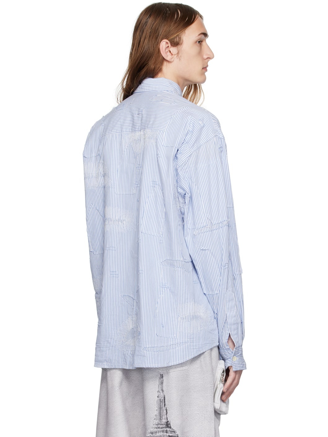 Blue Gathered Fray Shirt - 3