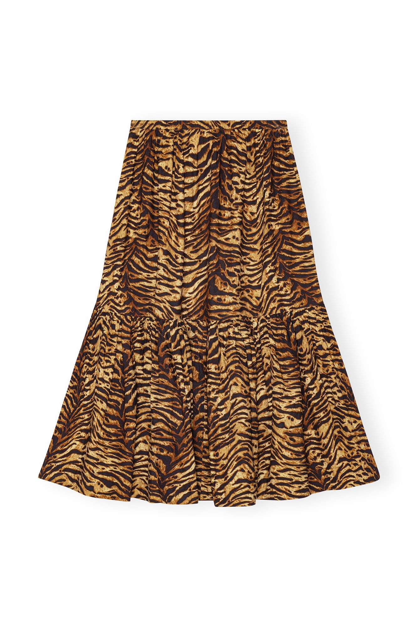 ANIMAL PRINTED COTTON MAXI FLOUNCE SKIRT - 1