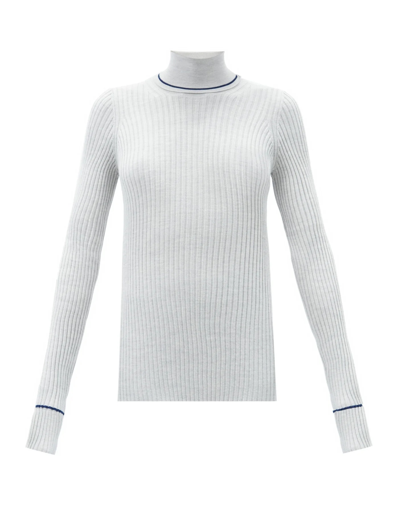 Striped roll-neck ribbed wool-blend sweater - 1