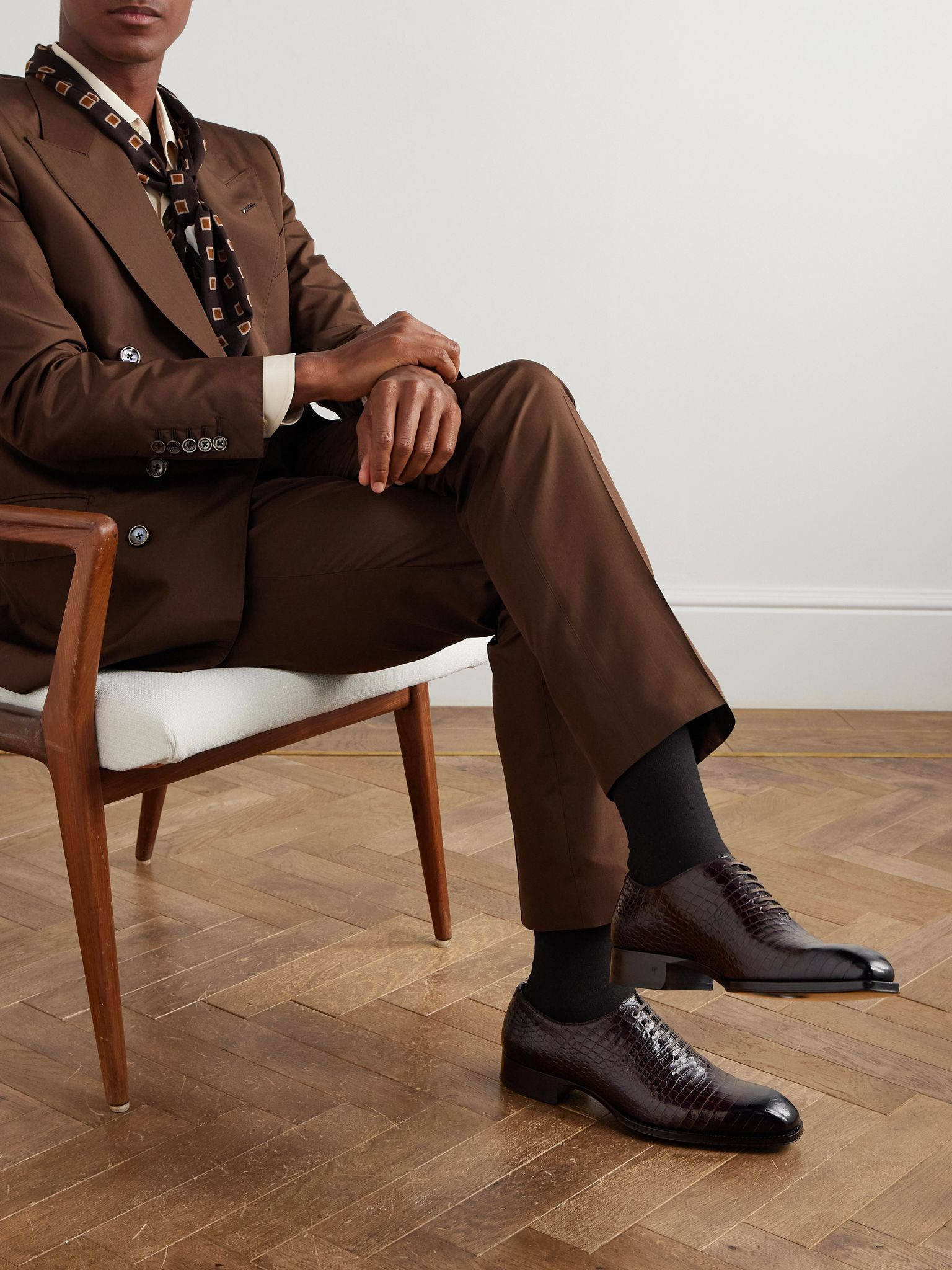 Elkan Croc-Effect Leather Oxford Shoes Dark brown - 2