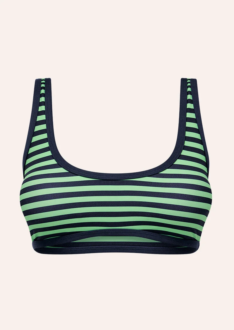 SOLIS SCOOP SPORTS BRA IN KIWI GREEN STRIPE - 1
