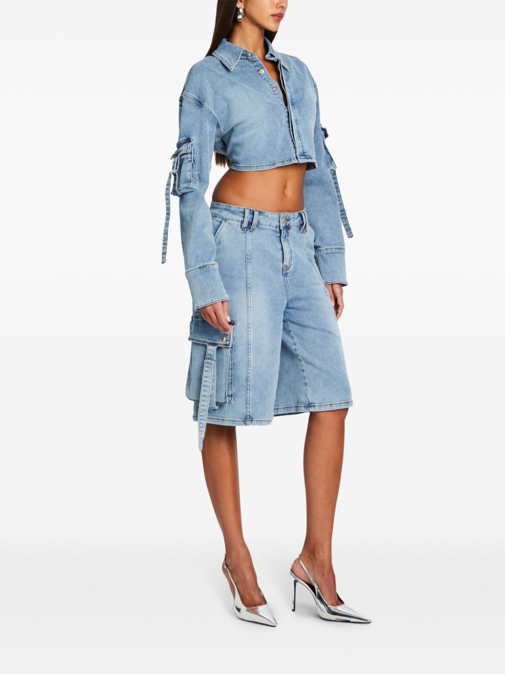 denim cargo shorts - 3