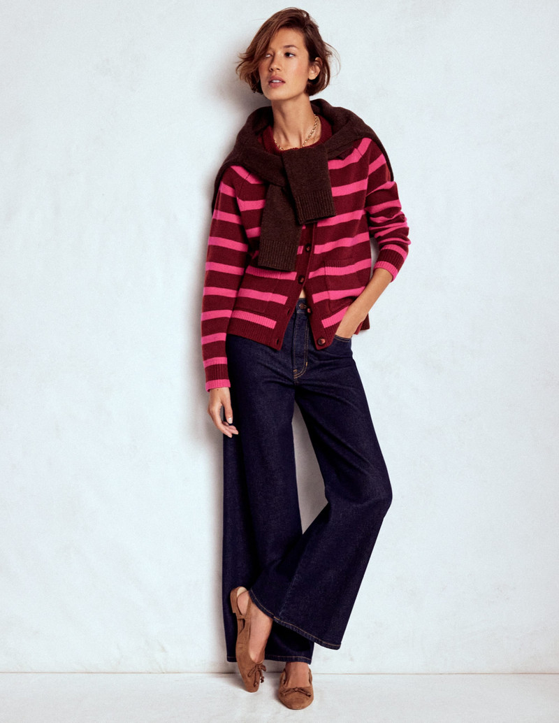 Marion Merino Cardigan-Raw Umber, Brilliant Pink 5
