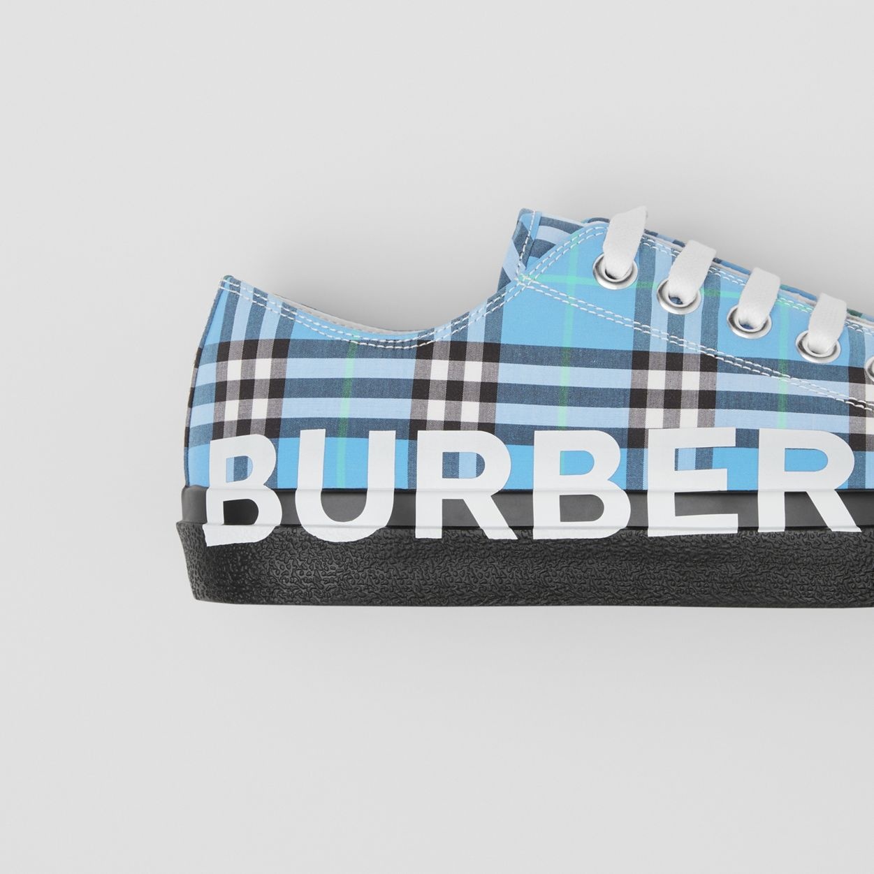 Logo Print Check Cotton Sneakers - 3