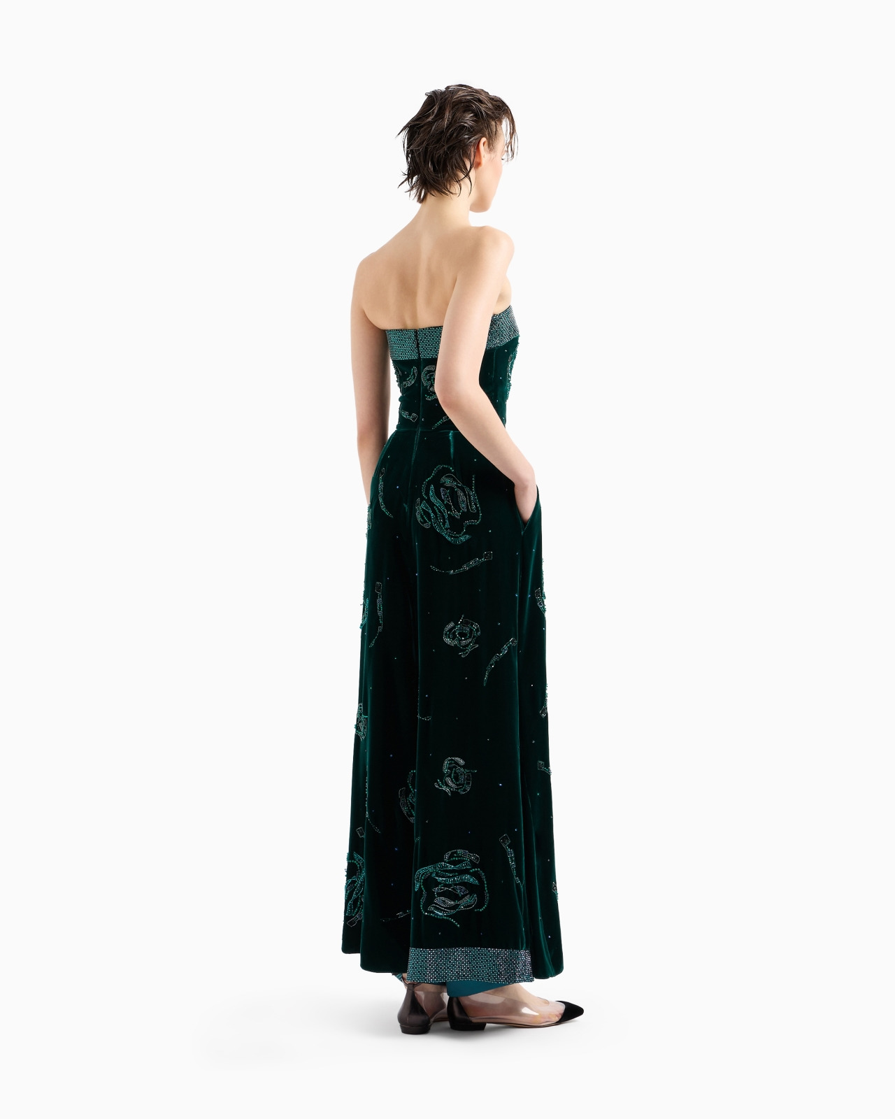 VELVET BUSTIER DRESS WITH CRYSTAL EMBROIDERY - 3