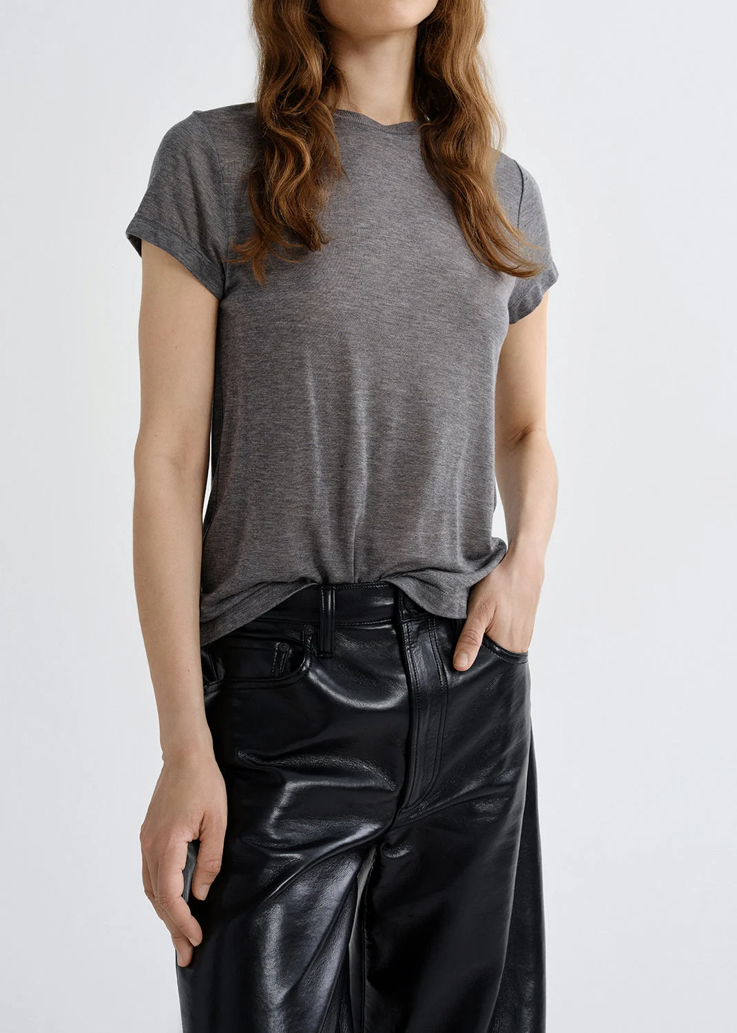 LONG LINE ADINE TEE (TENCEL JERSEY) IN GREY HEATHER - 1