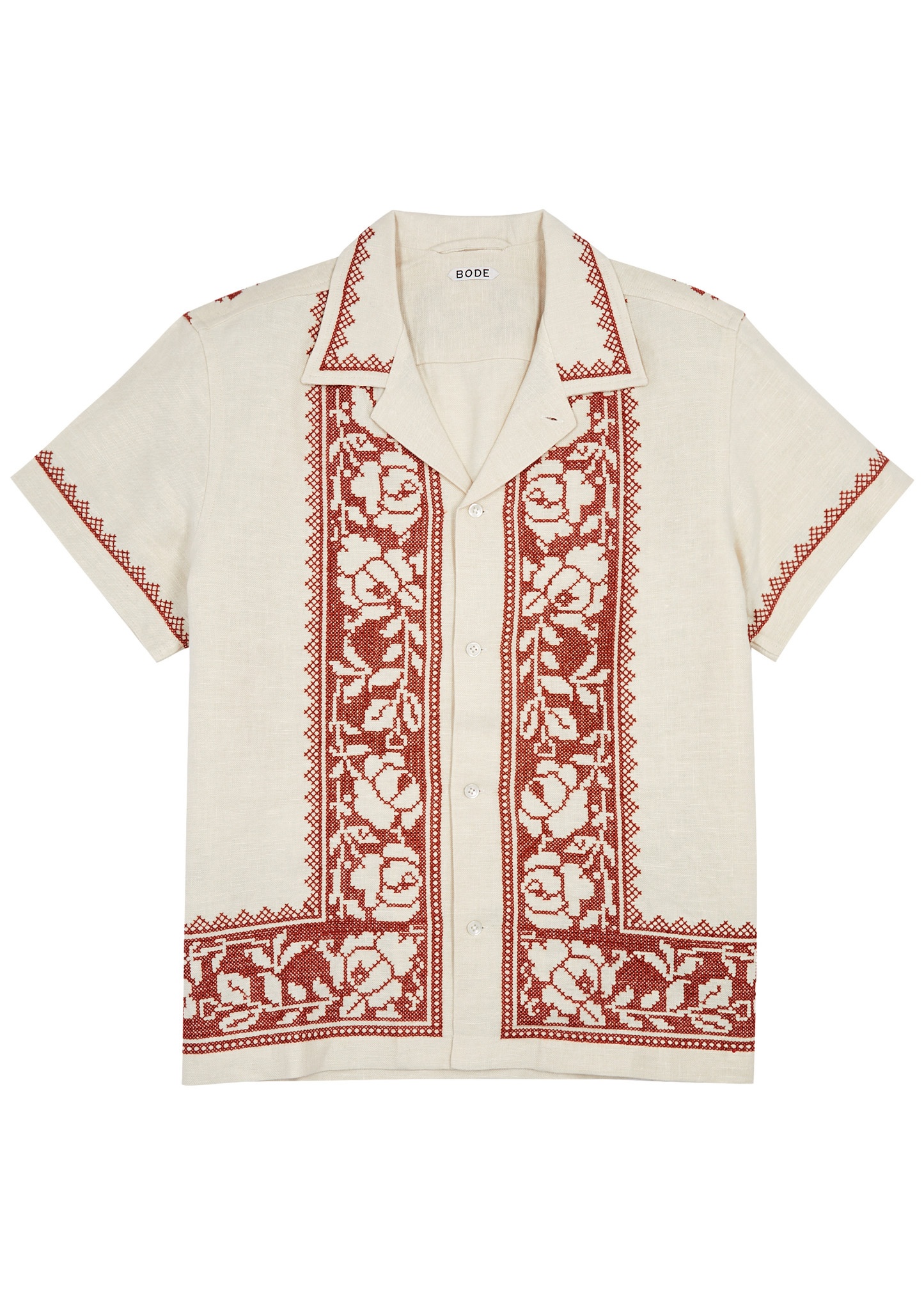 Rose Garland cross-stitched linen shirt - 1