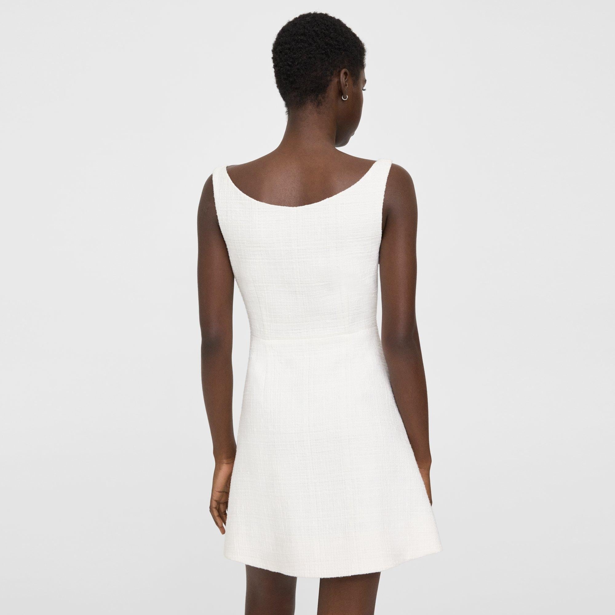 Ballerina Neckline Mini Dress in Cotton Tweed - 5
