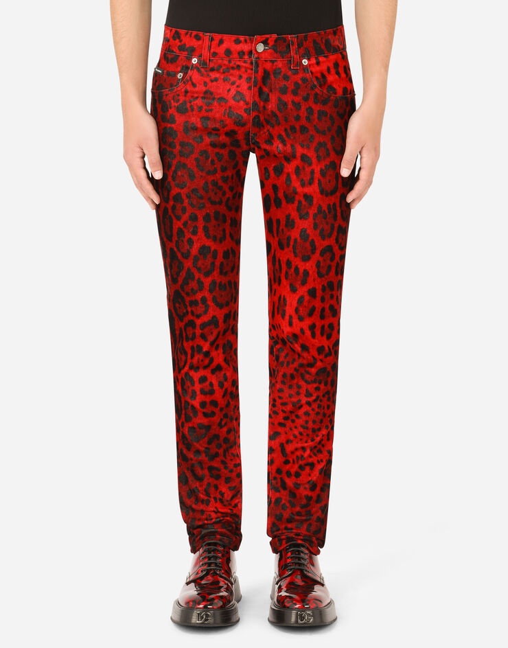 Skinny stretch jeans with leopard print - 1