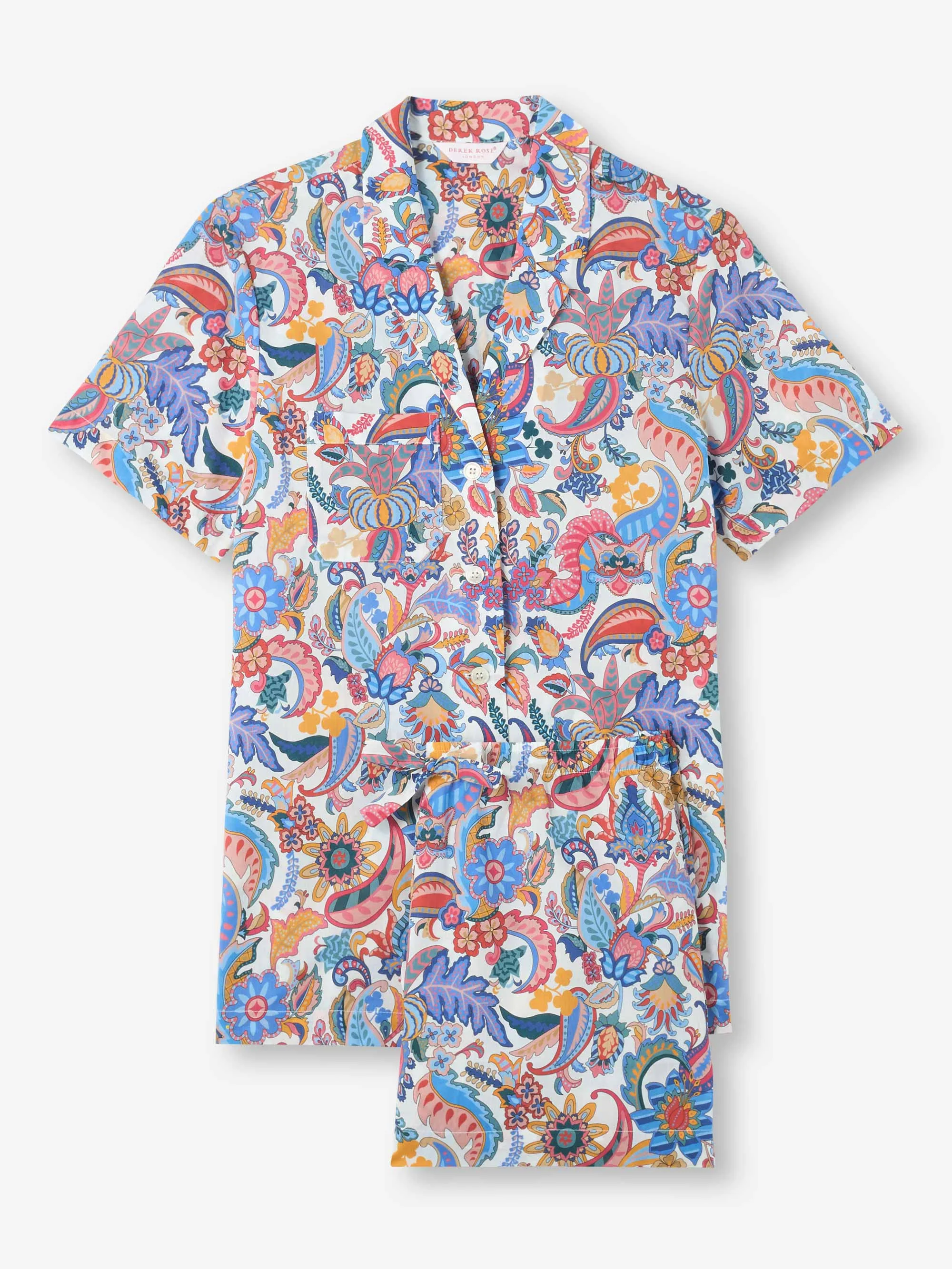 Women's Short Pajamas Cotton Batiste Multi Jungle Paisley Print - 1