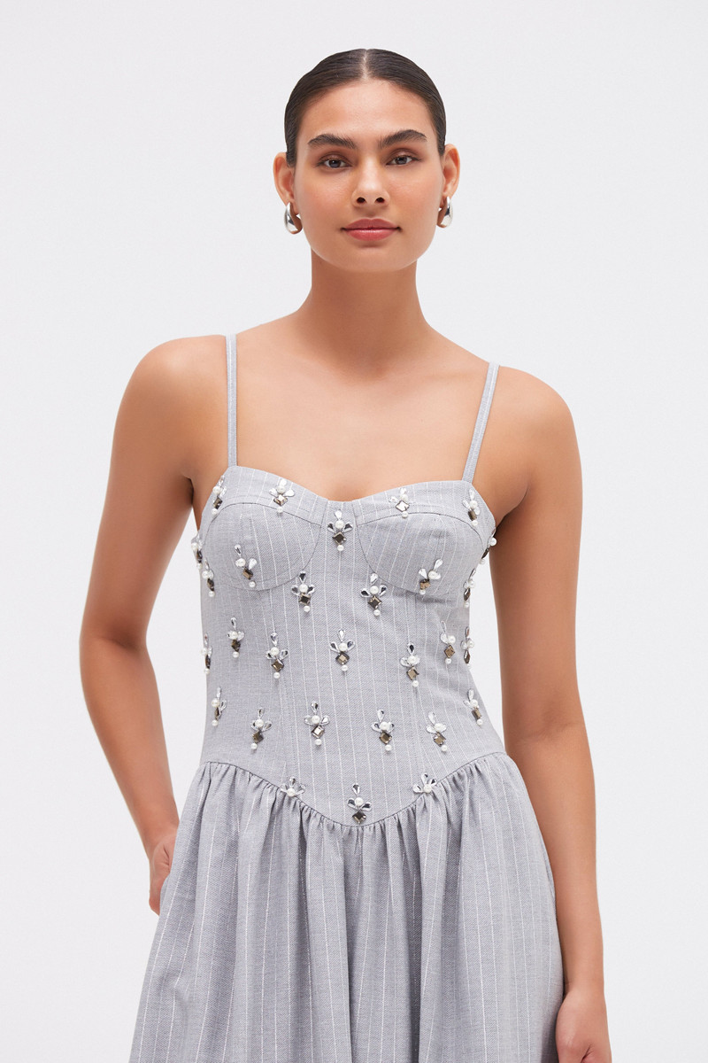 PatBO METALLIC PINSTRIPE MIDI DRESS outlook