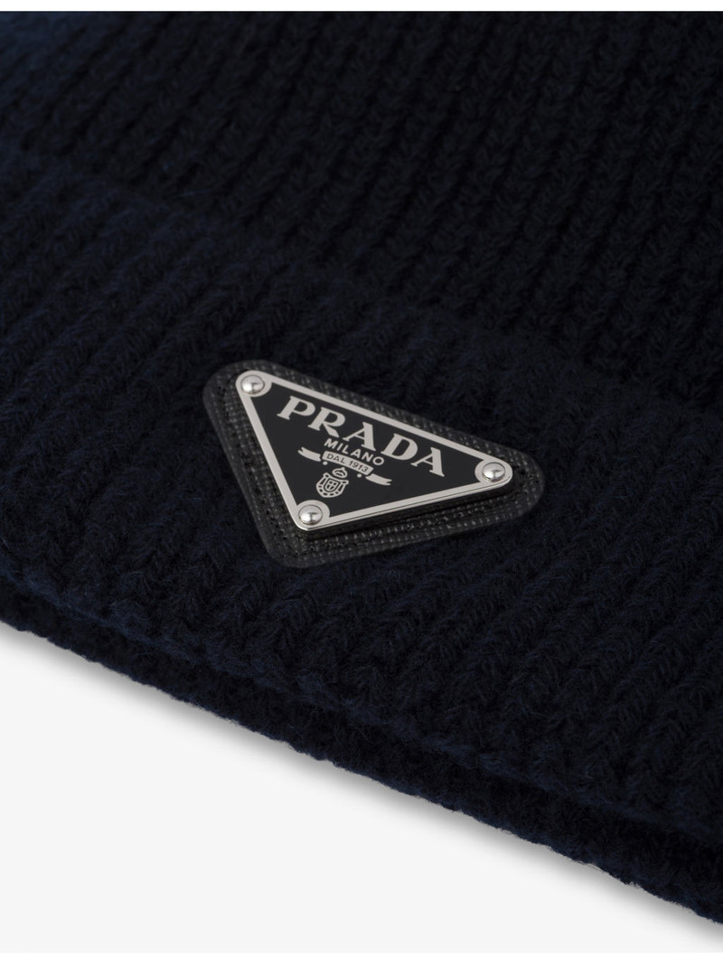 Prada Brand-plaque cashmere and wool-blend beanie hat outlook