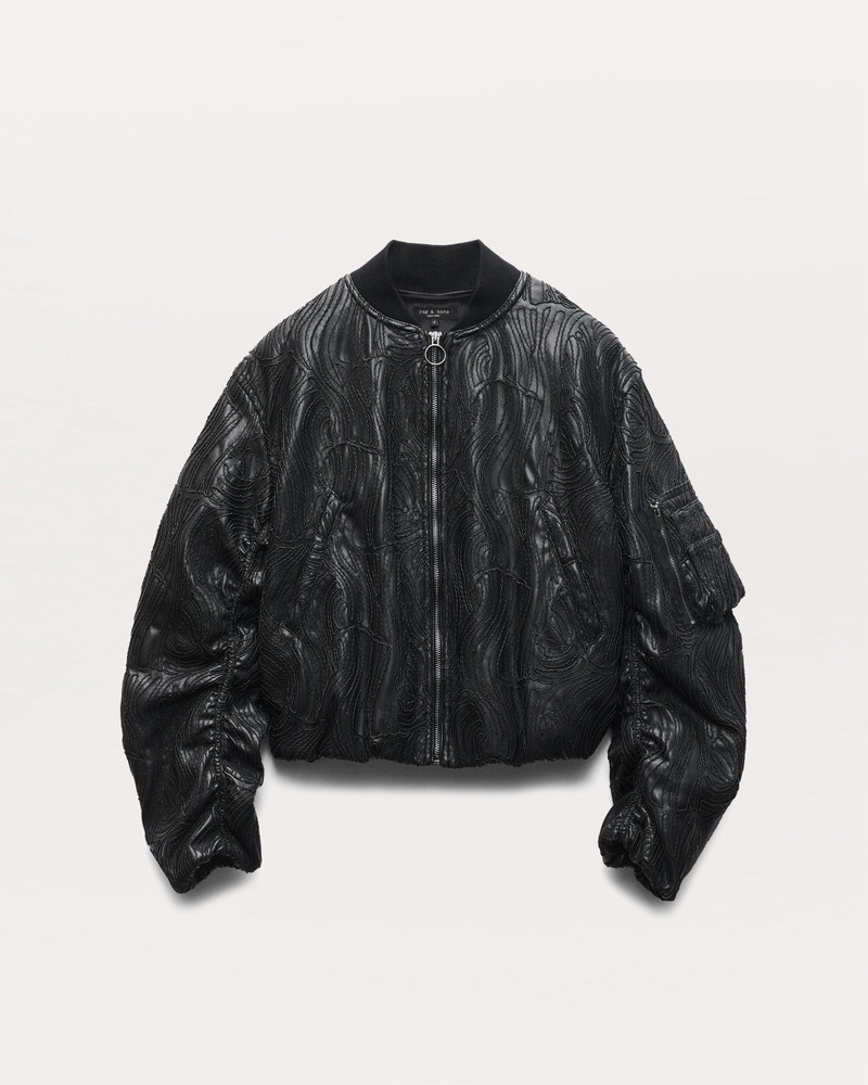 Jemma Embroidered Faux Leather Bomber Jacket 1