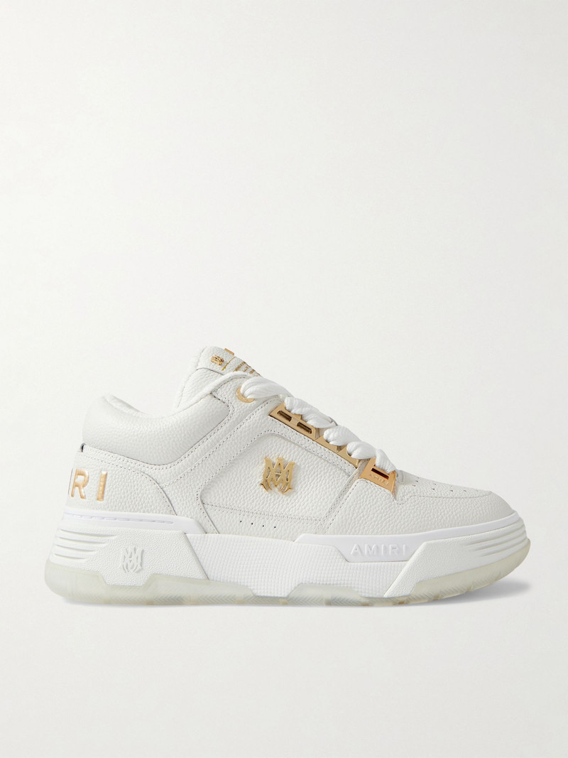 MA-1 Embellished Metallic Full-Grain Leather Sneakers White 1