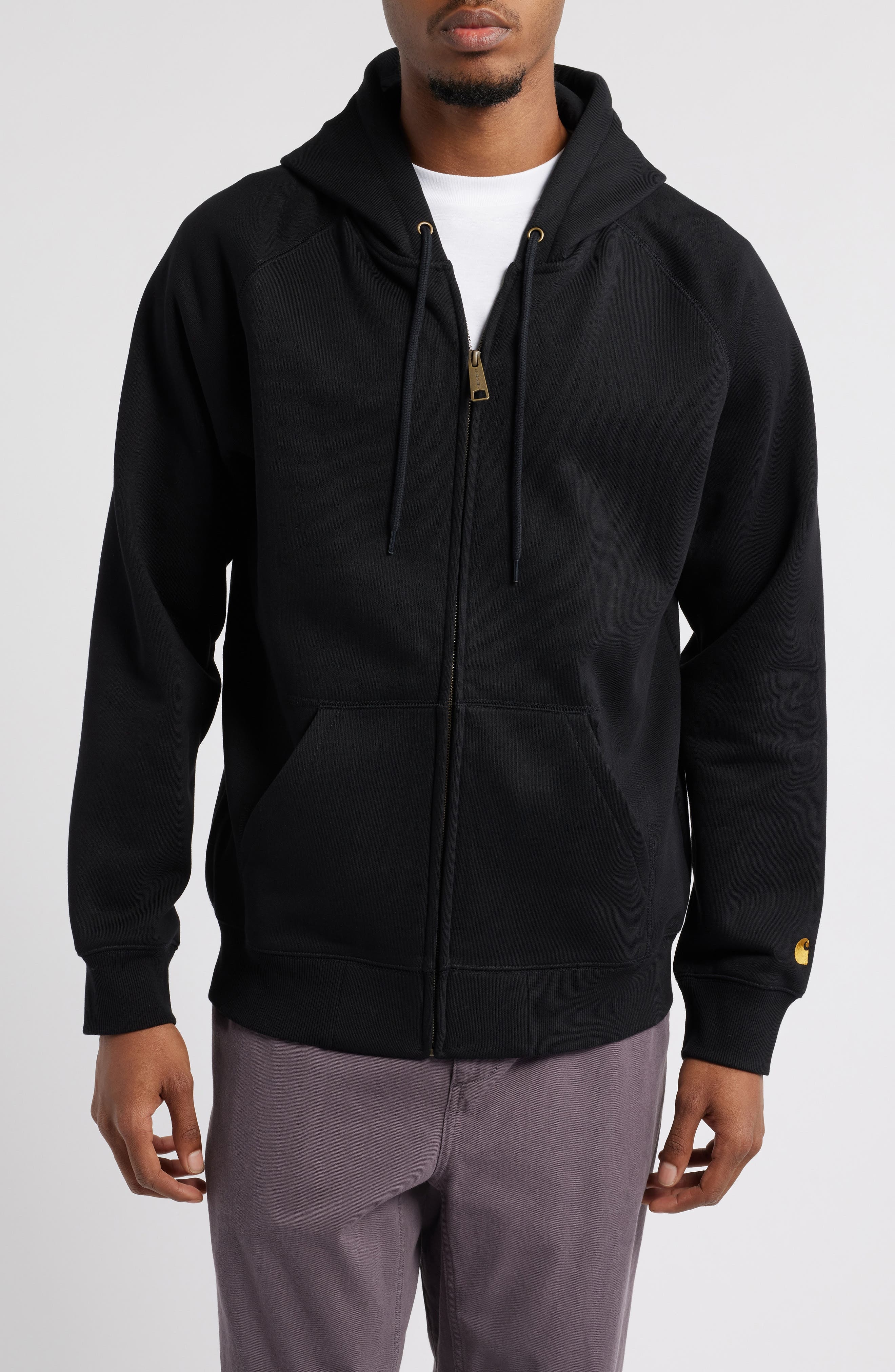 Carhartt Work In Progress Chase Cotton Blend Zip-Up Hoodie in Black /Gold at Nordstrom - 4