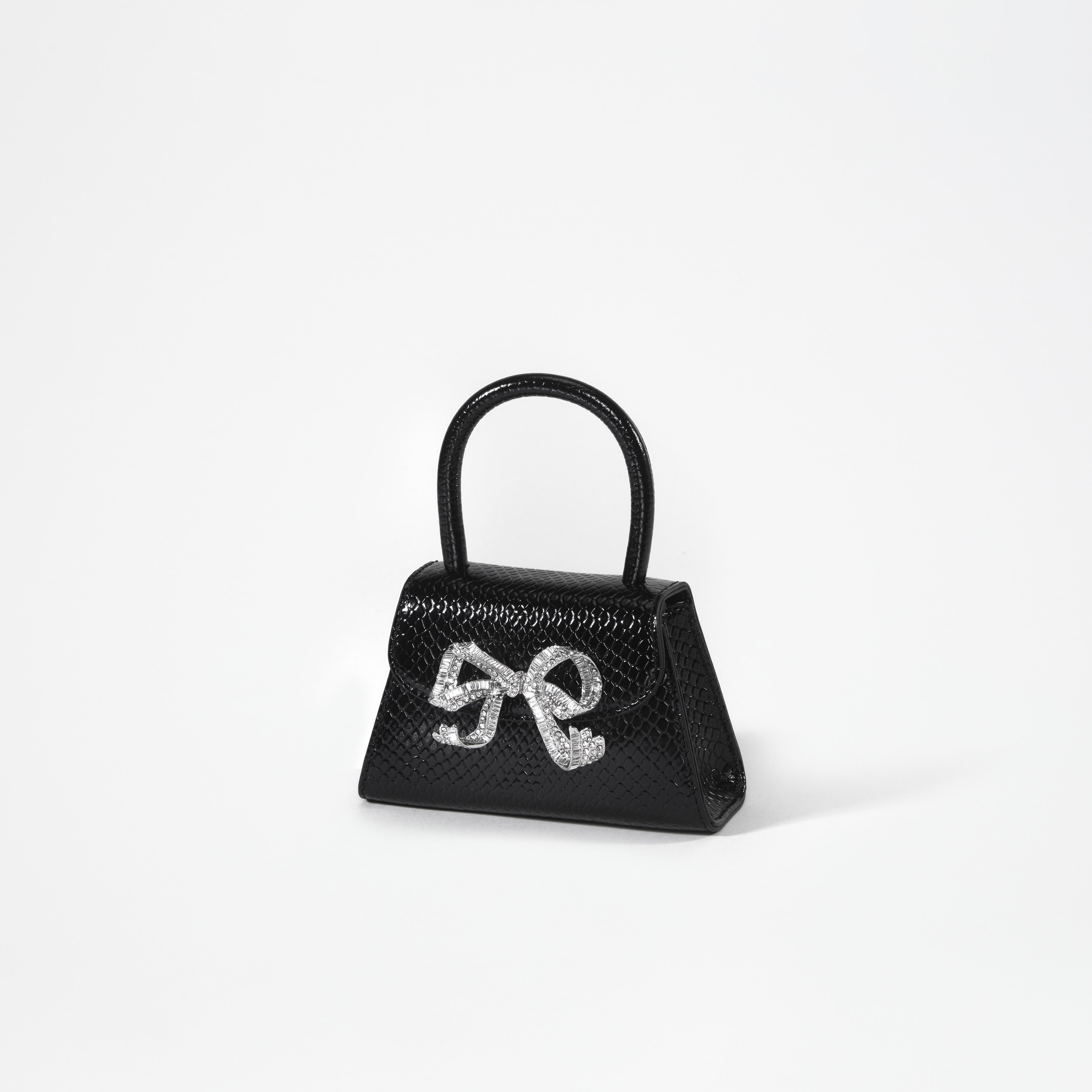 Black Python Diamante Bow Micro Bag - 2
