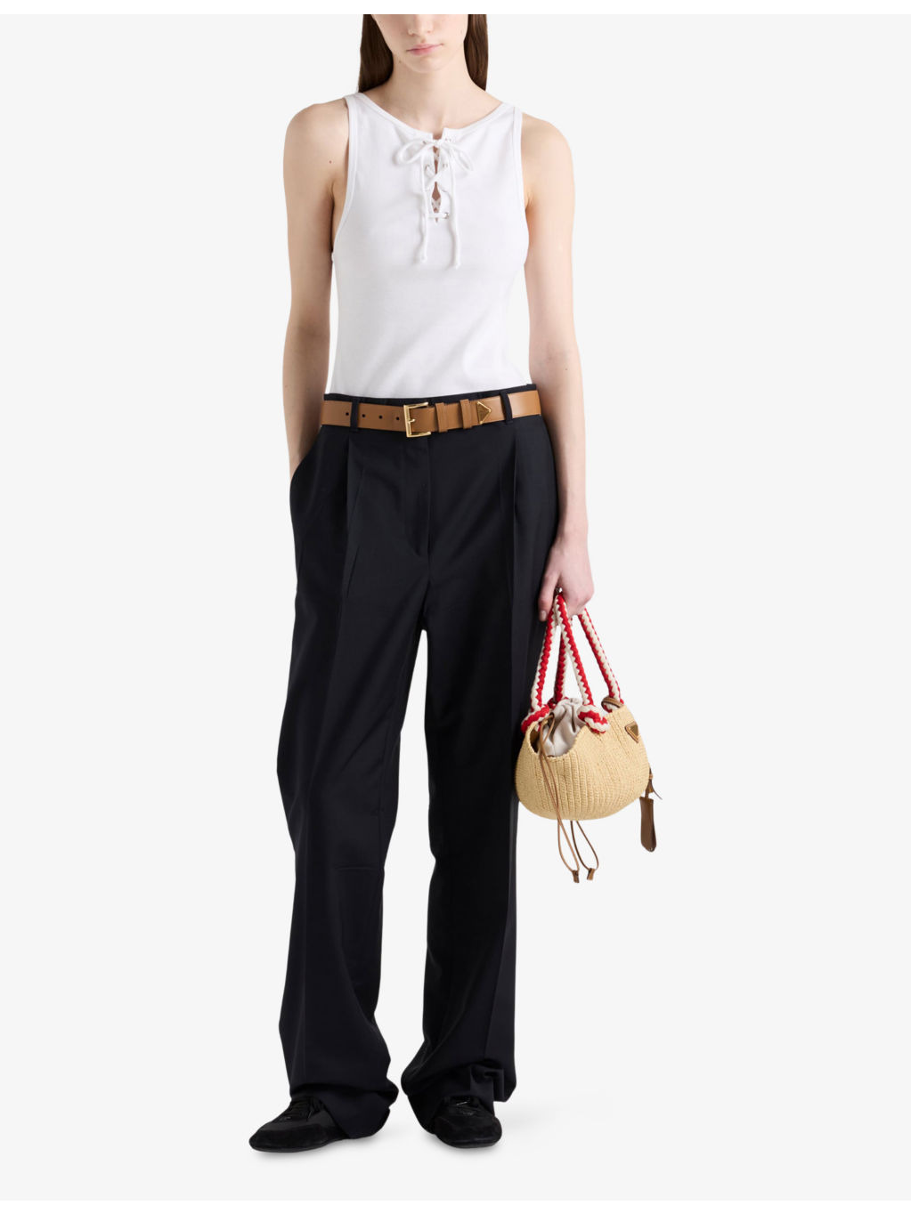 Lace-Up Triangle-Patch Cotton-Jersey Tank Top - 2