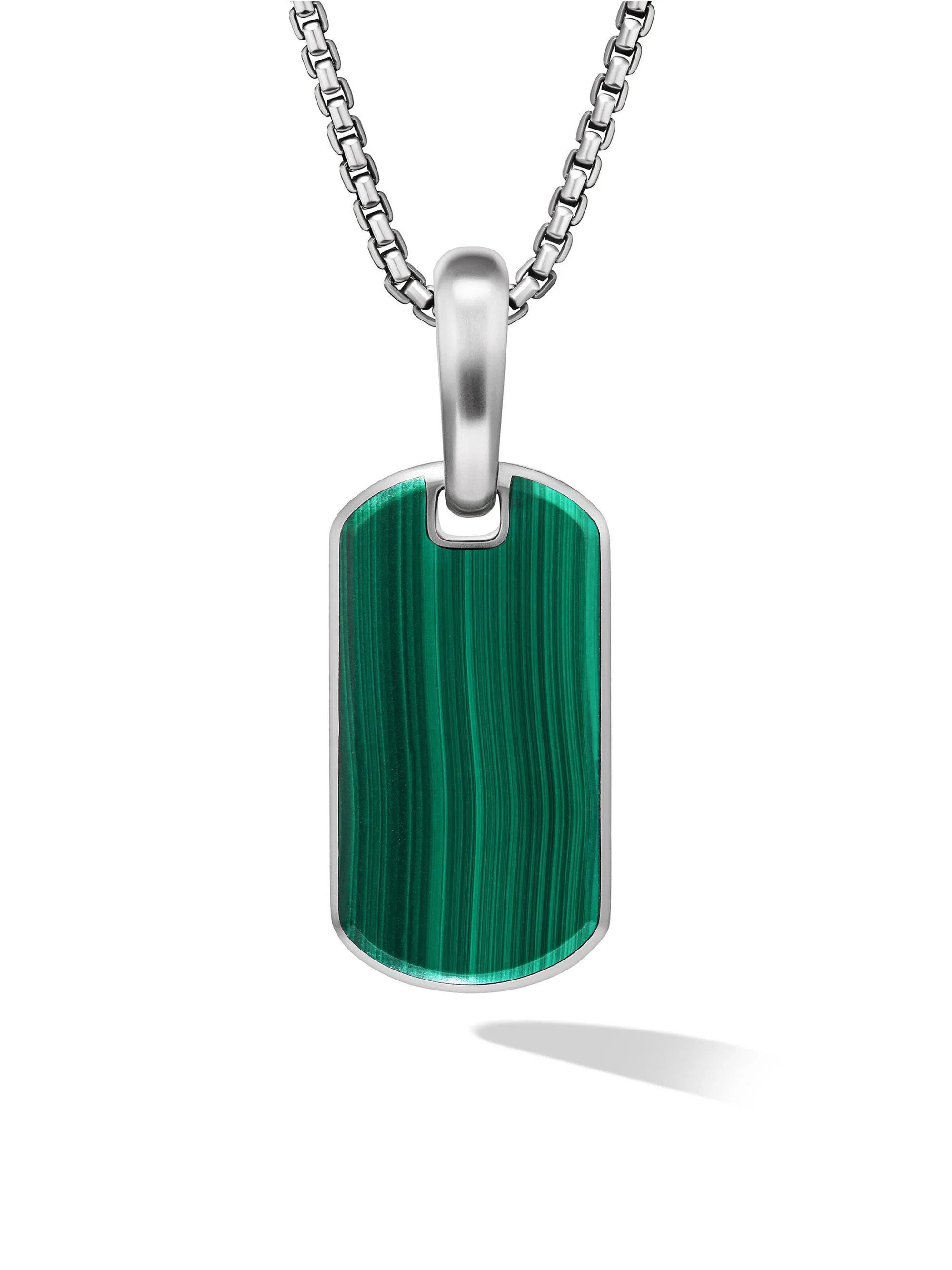 Men's Chevron Tag in Sterling Silver - Malachite - 1