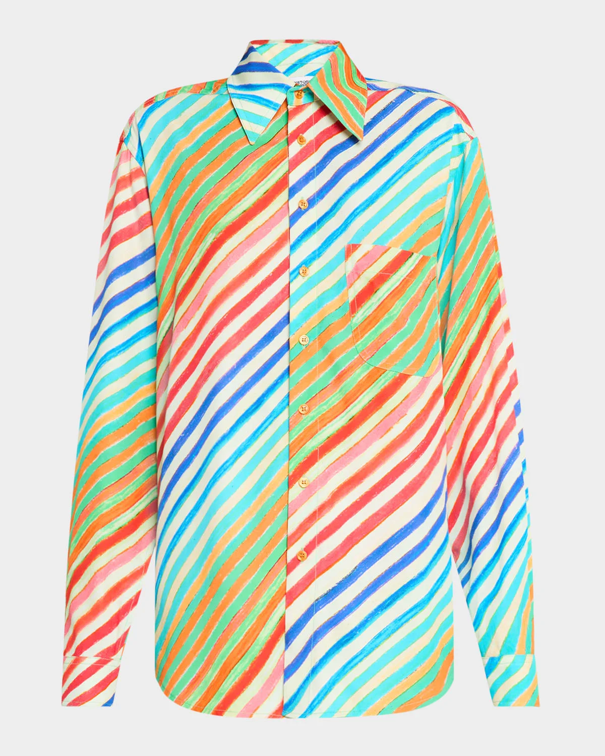 Striped Bias Button-Down Shirt - 1