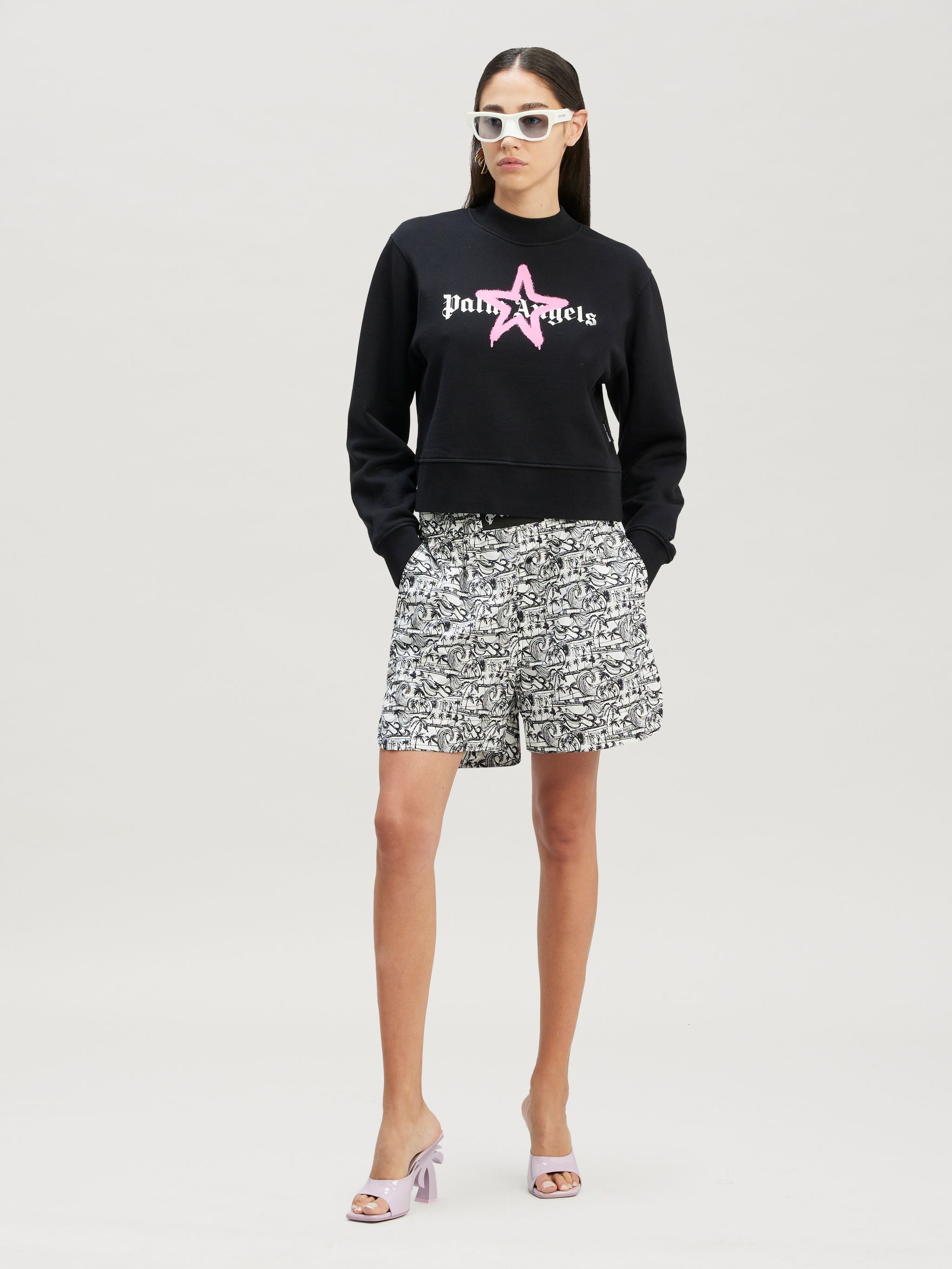 Star Sprayed Fitted Crew  Black Pink - 2