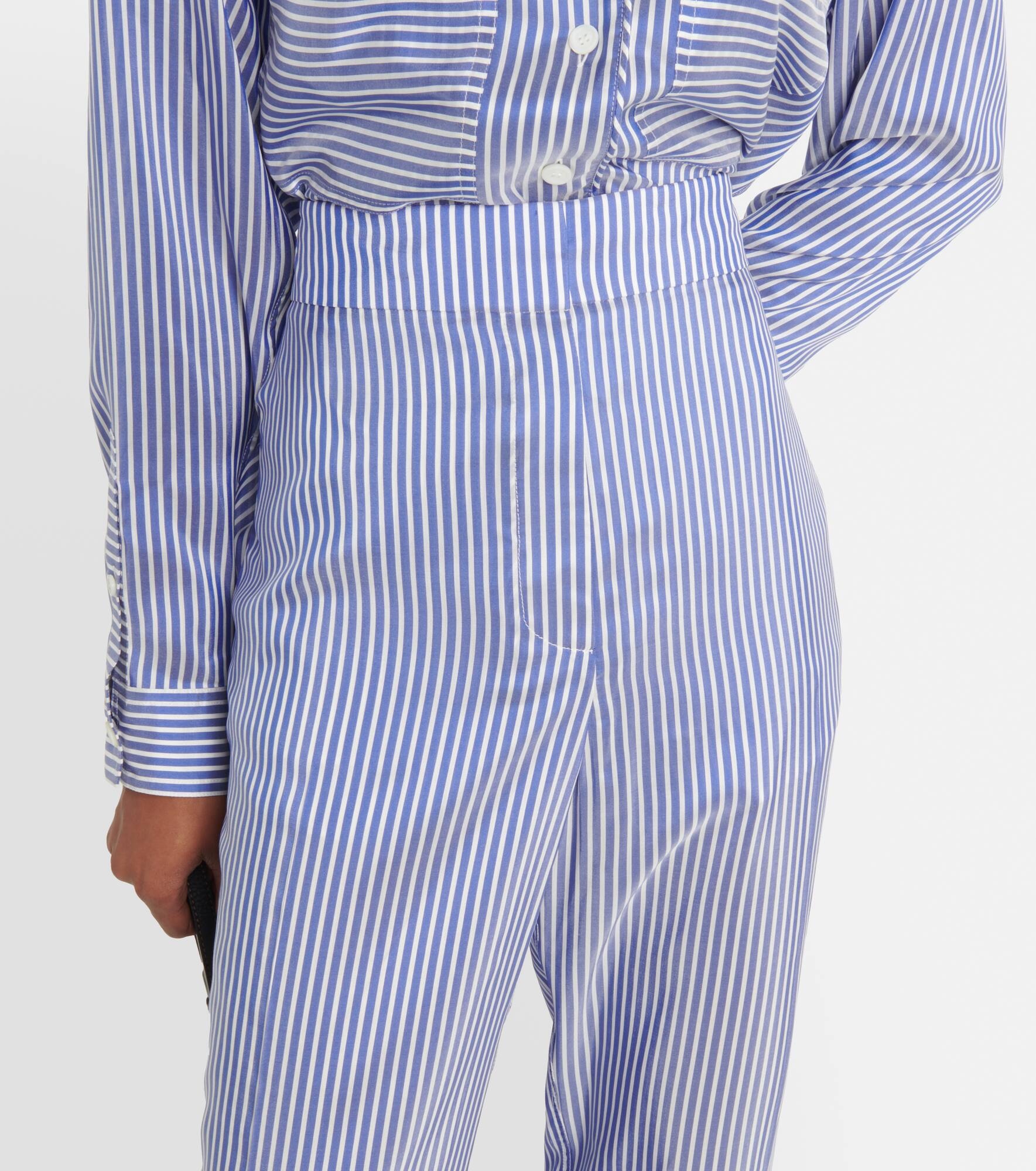 Striped high-rise silk wide-leg pants - 4