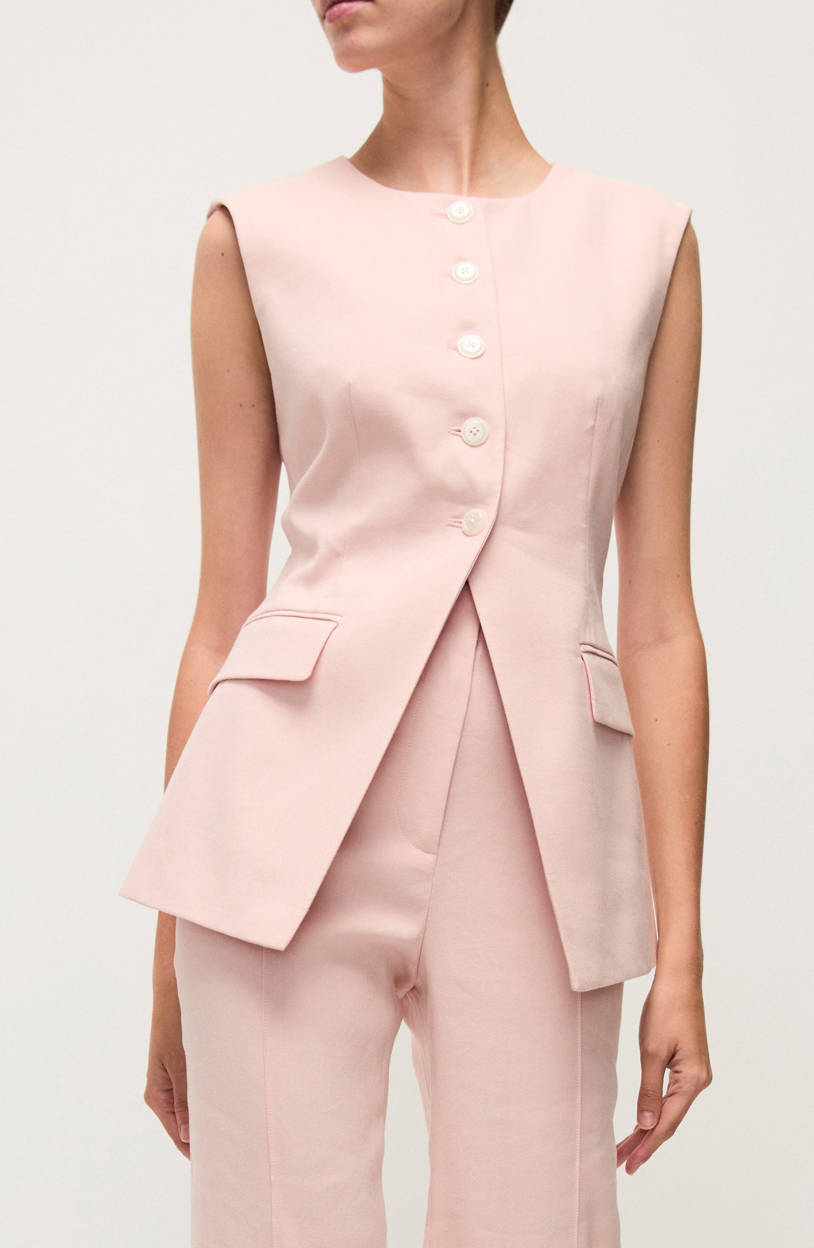 Veronica Beard Lois Linen Blend Cutaway Vest in Pink Shell at Nordstrom - 1