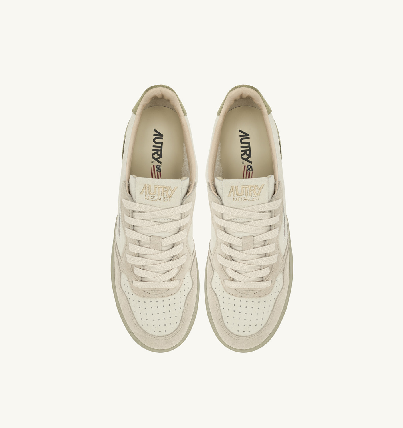 MEDALIST LOW TRICOLOR SNEAKERS IN SAND BROWN BEIGE AND GREEN GRAY SUEDE - 5