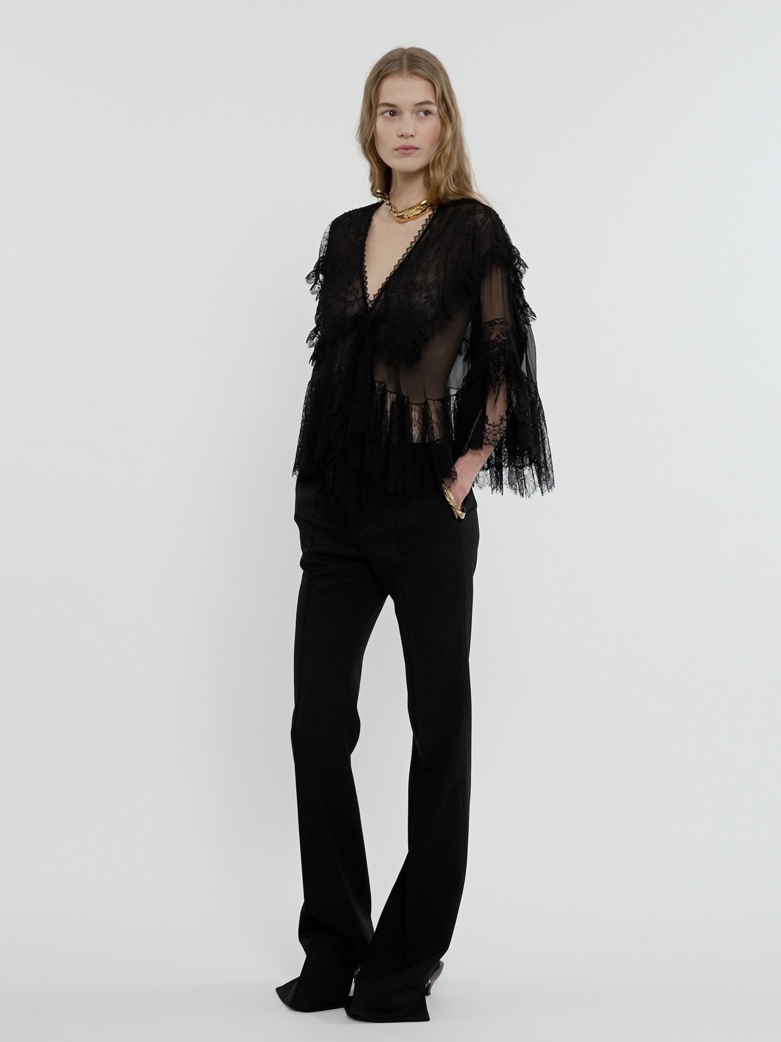 BROKEN-HEEL SLIM PANTS IN WOOL GRAIN DE POUDRE - 5