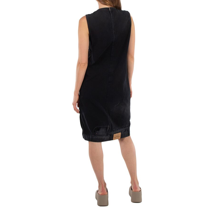Balenciaga Sunbleached Black Upside Down Denim Midi Dress - 4