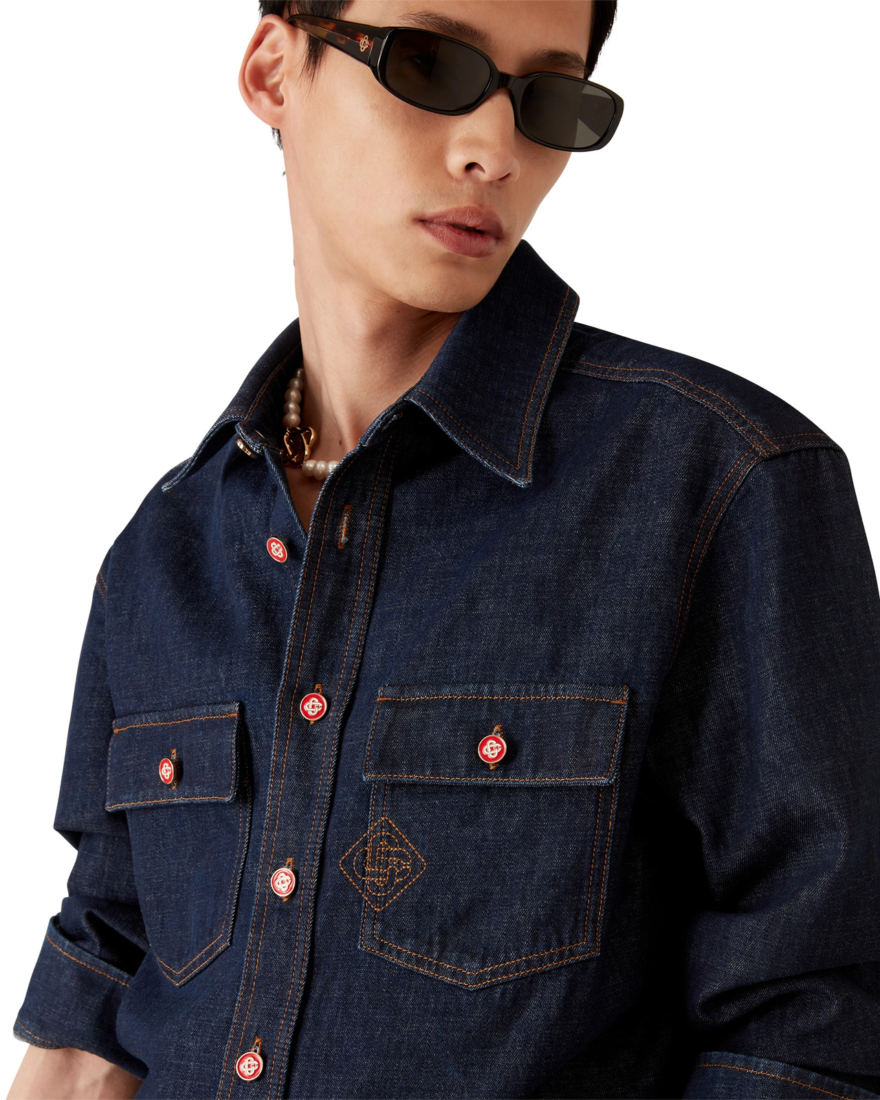 Monogram Long Sleeve Denim Shirt | Casablanca Paris - 5