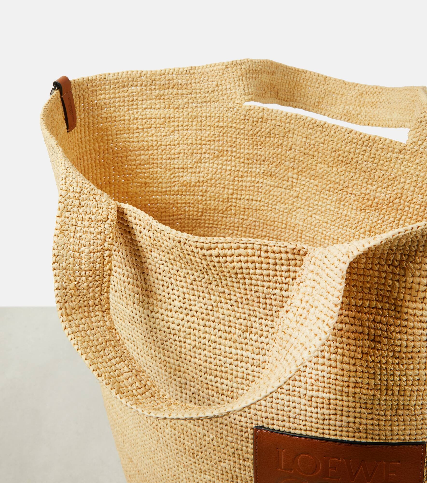 Large leather-trimmed raffia tote bag - 3