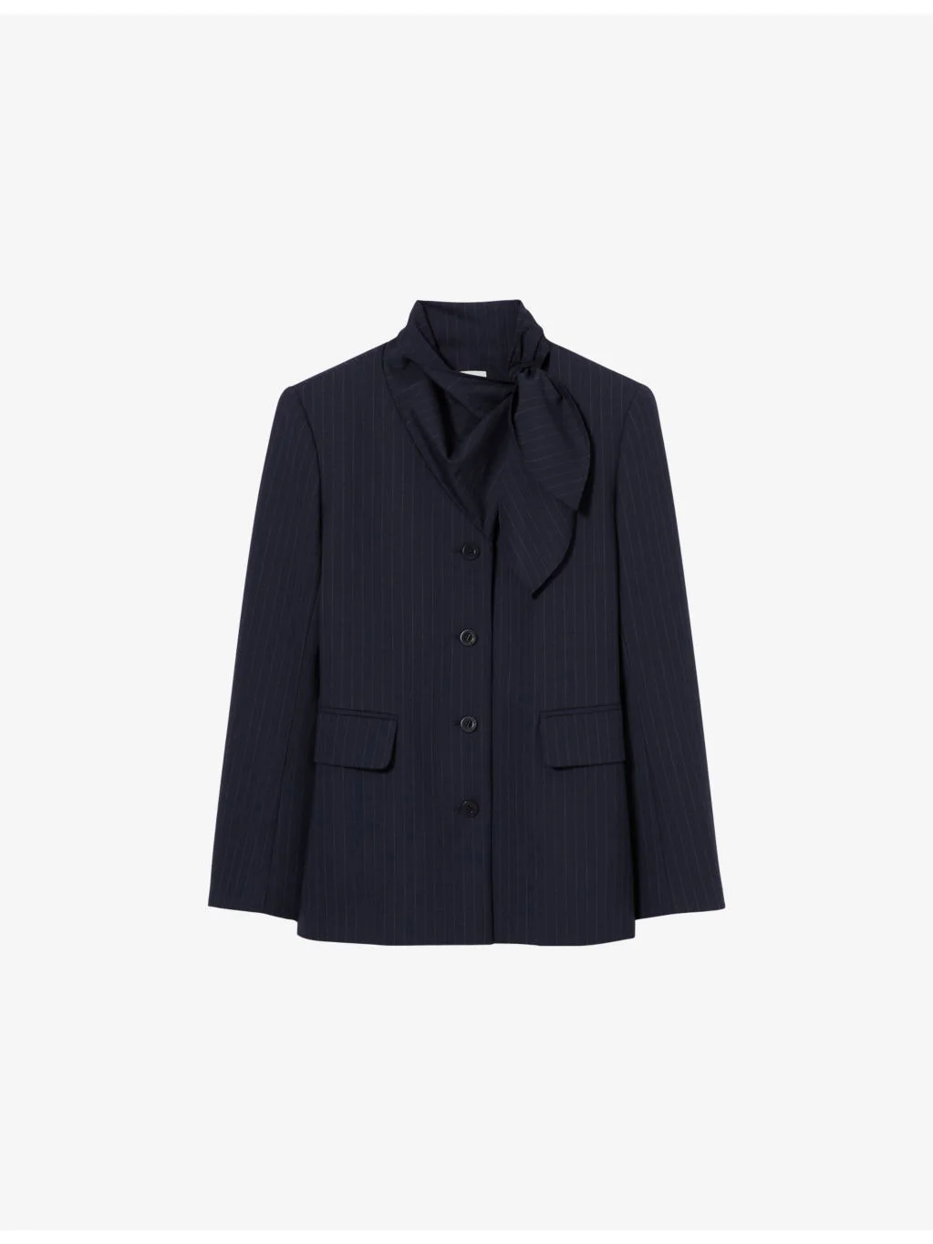 Pinstriped Scarf-Collar Wool-Blend Jacket - 1