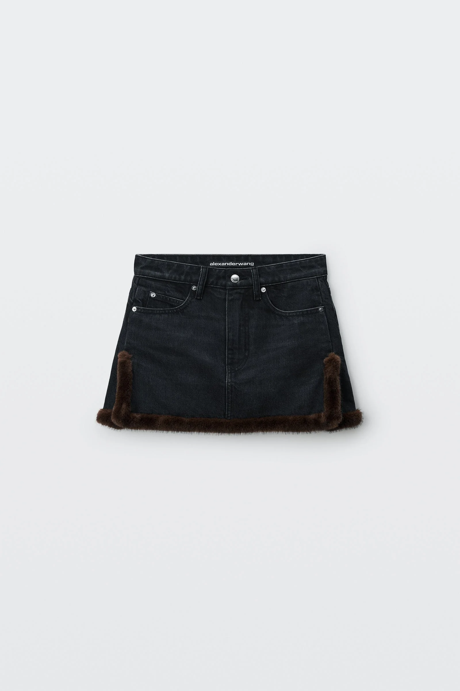 faux fur trim denim skirt - 1