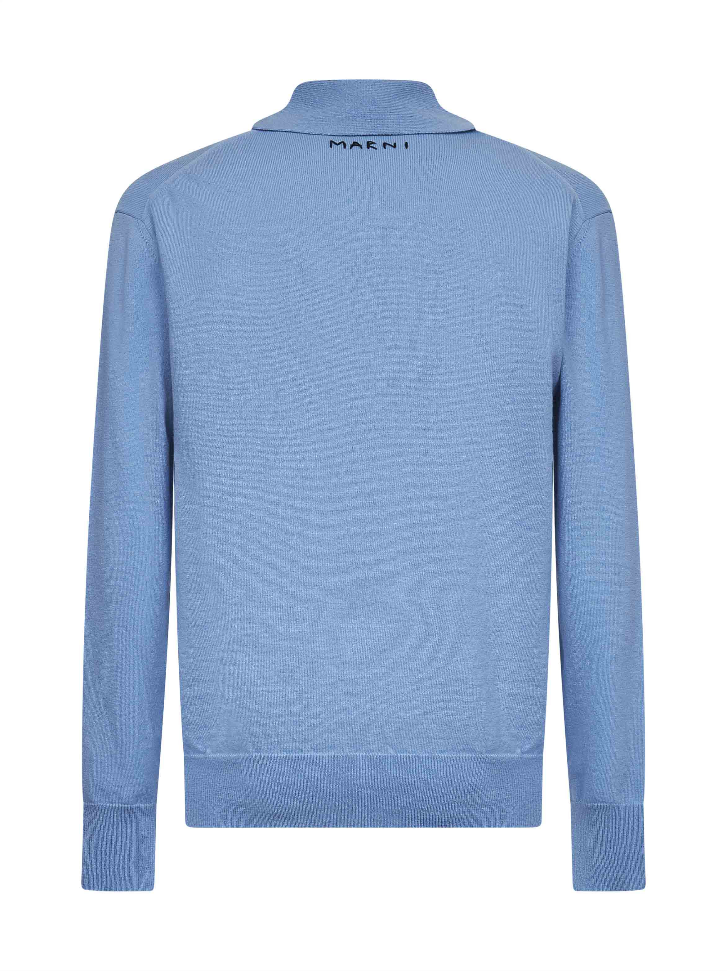 Marni Men Light Blue Virgin Wool Knit Polo Shirt - 2
