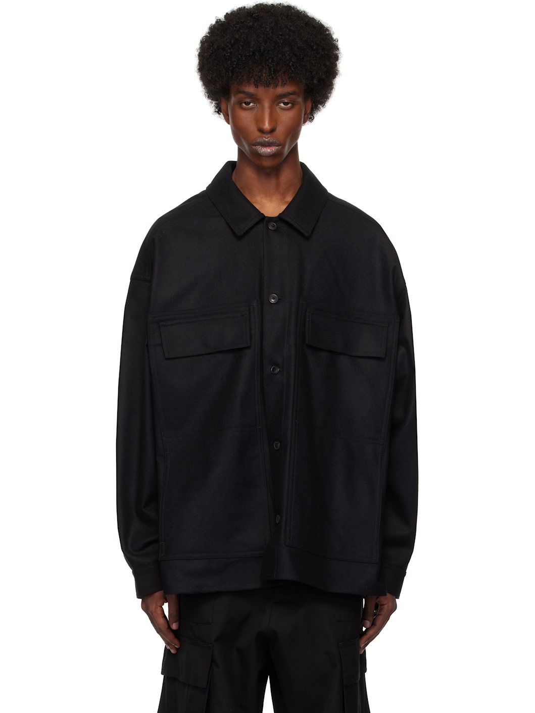 Black Flannel Wool Workwear Shirt - 1
