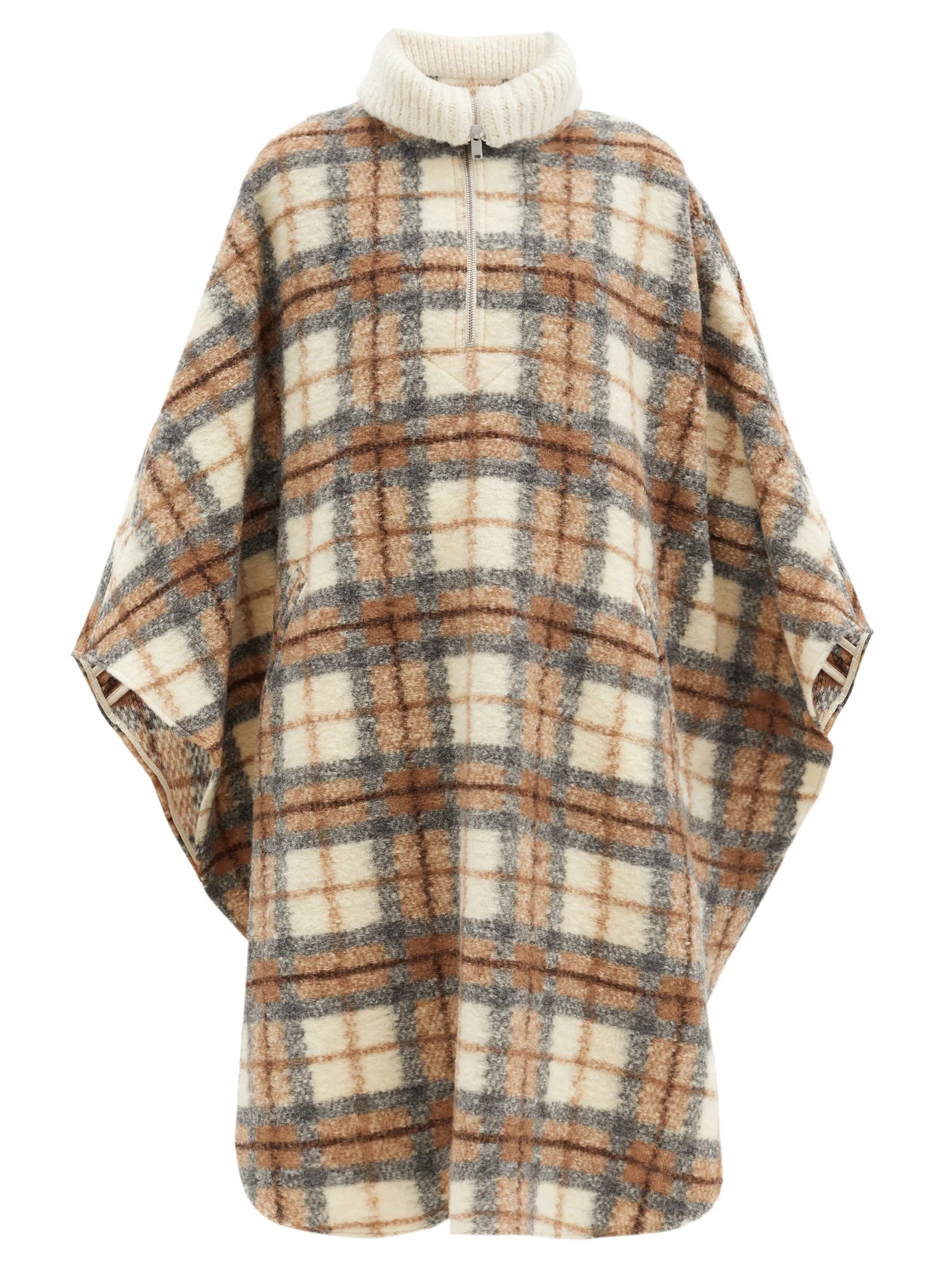 Gabin roll-neck checked wool-blend cape coat - 1