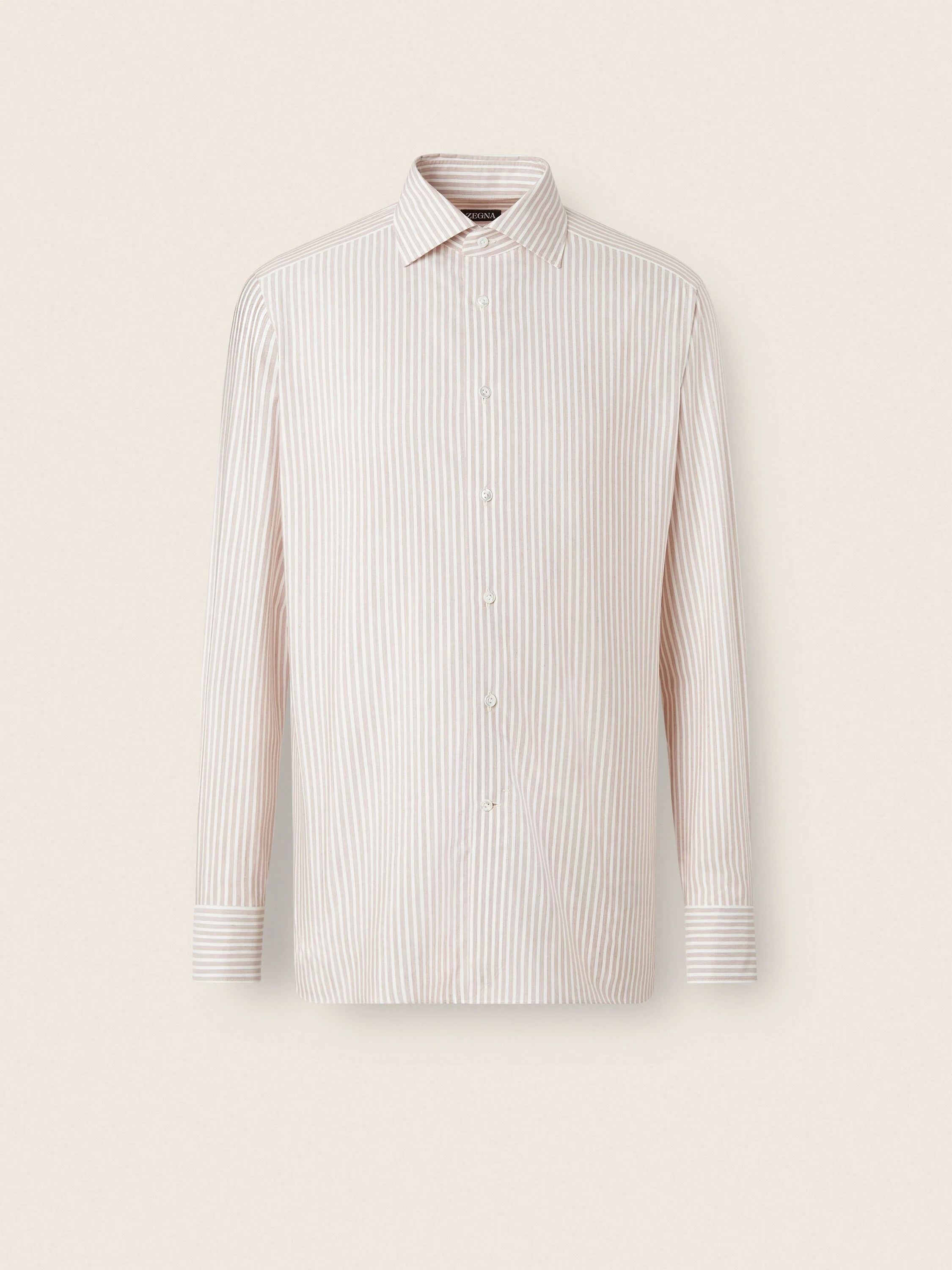 BROWN AND WHITE STRIPED SILK COTTON AND CASHMERE SHIRT - 1