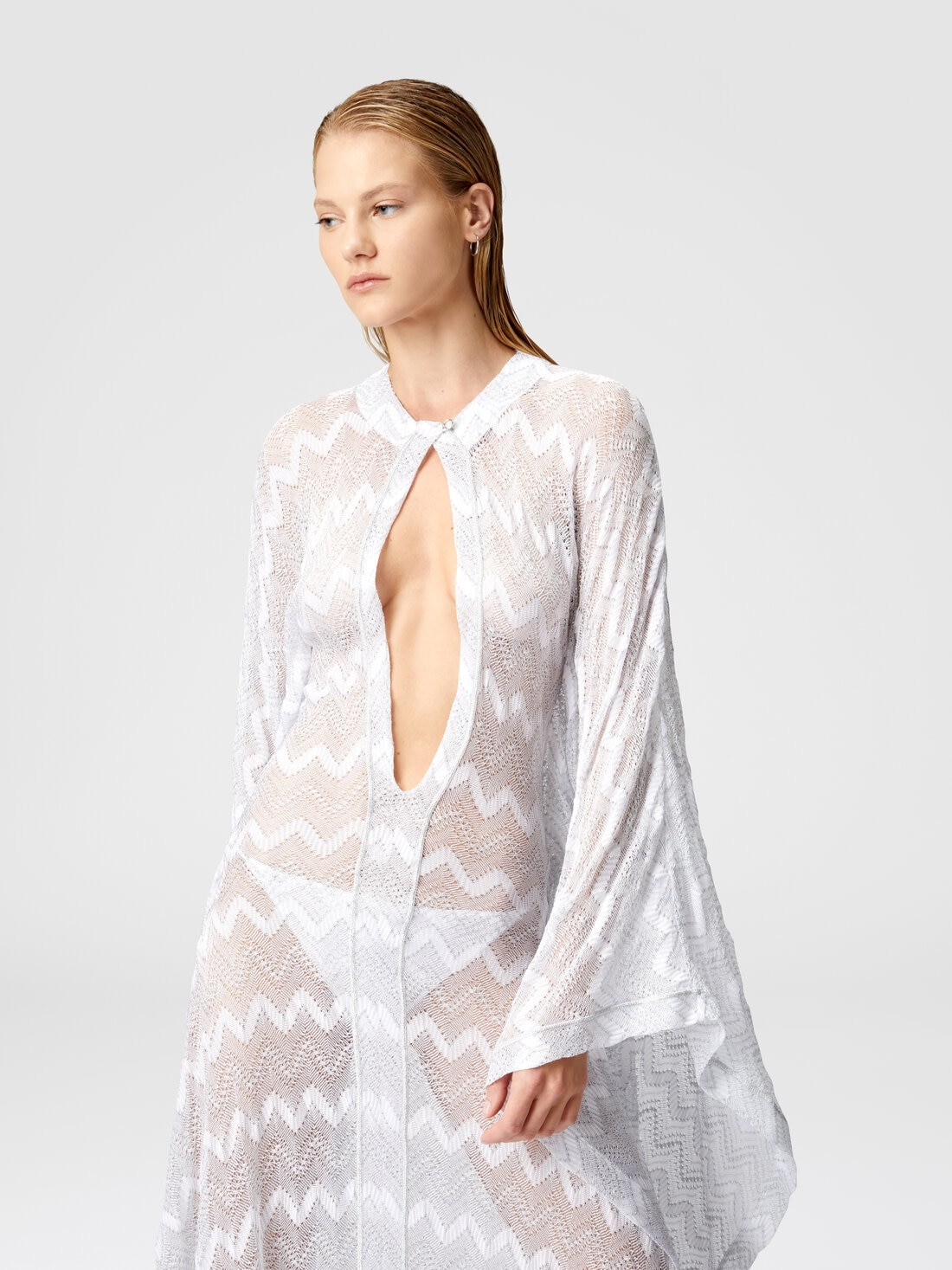 Long cover-up caftan in zigzag lamé viscose - 4