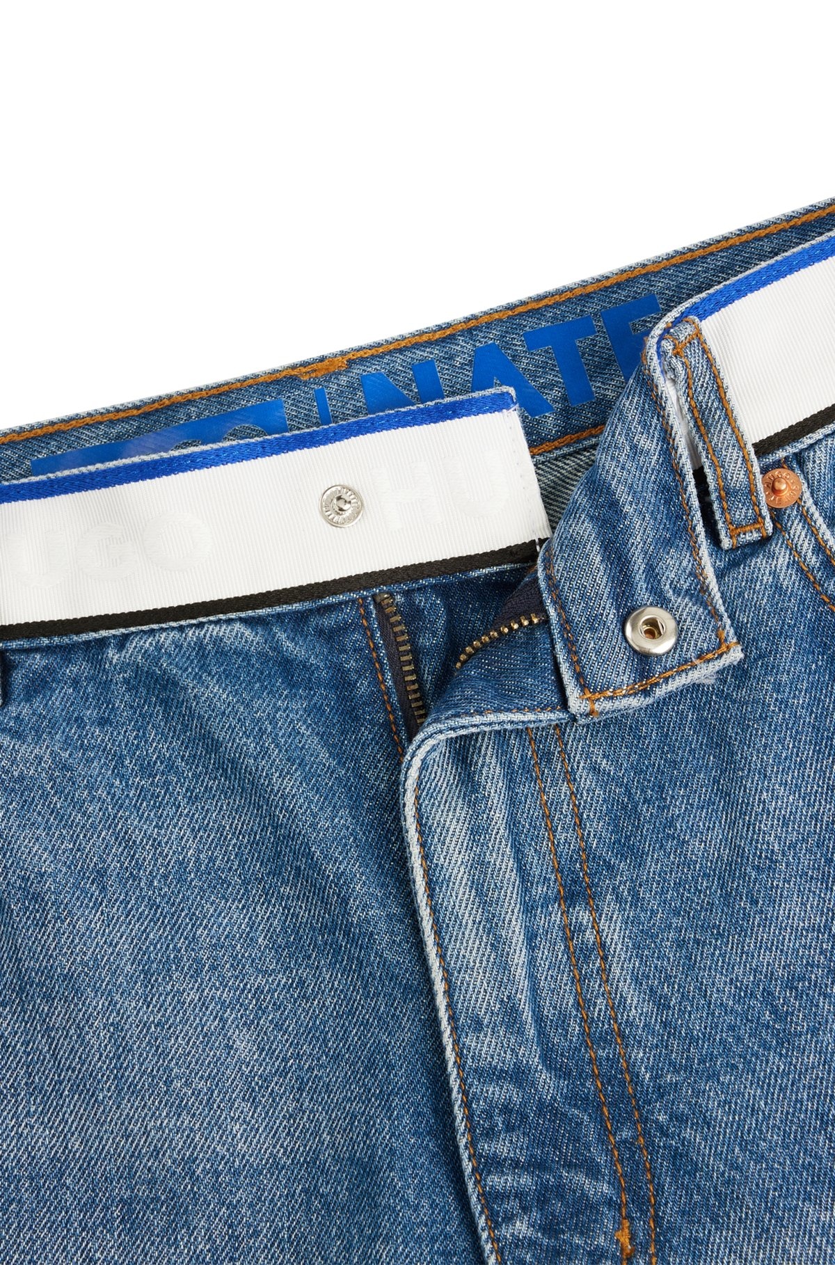 MID-BLUE DENIM JEANS WITH LOGO-TAPE WAIST - 6