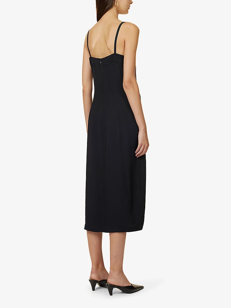 Plunge-neck split-hem woven midi dress - 4