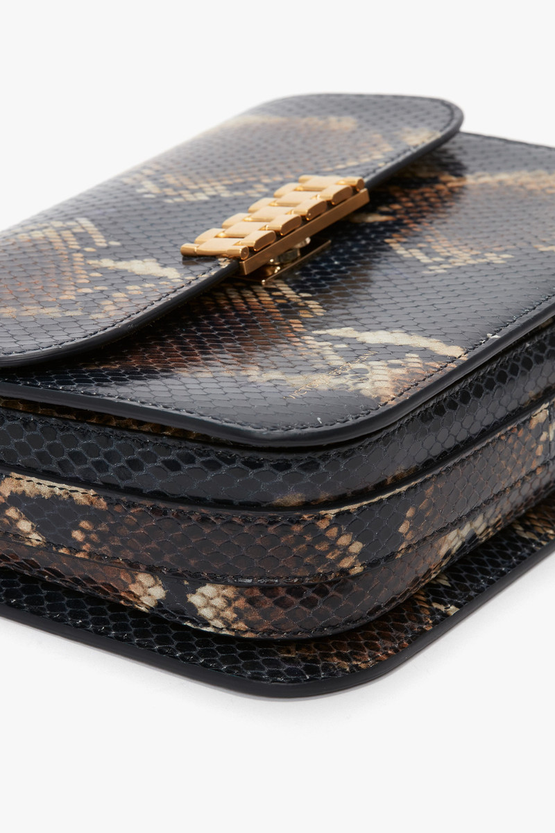 Chain Shoulder Bag In Navy-Brown Leather 6