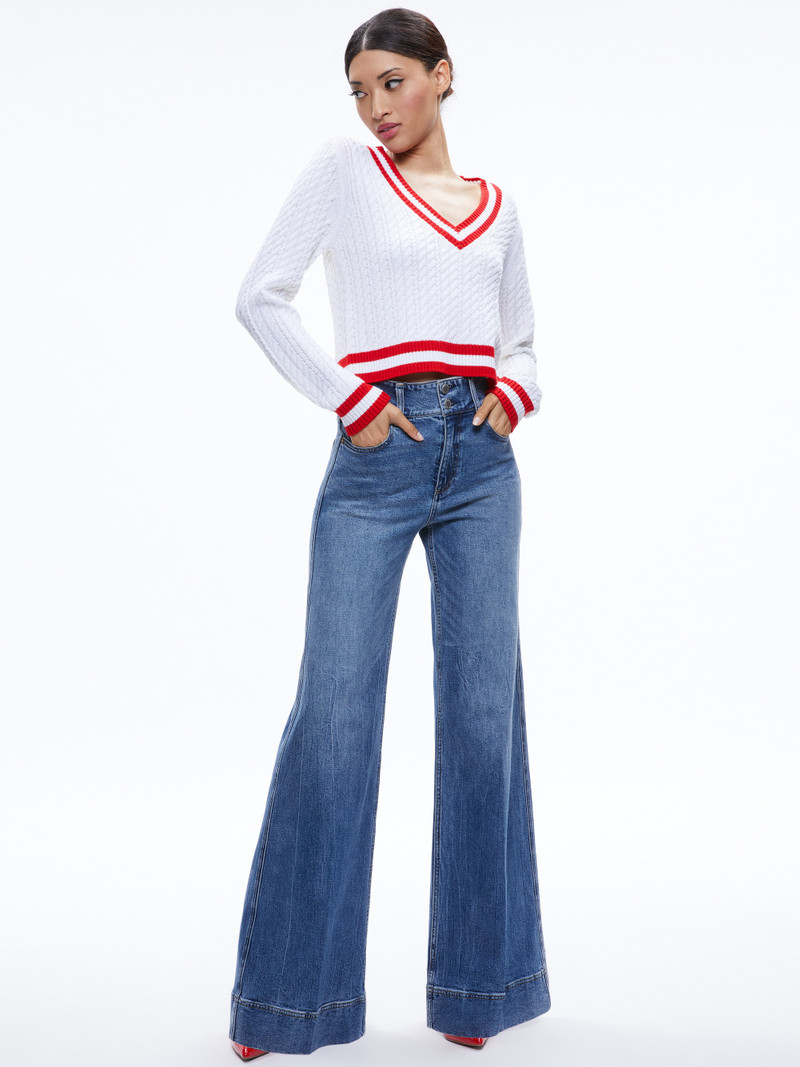 Alice + Olivia MARIKA CABLE KNIT V-NECK PULLOVER outlook