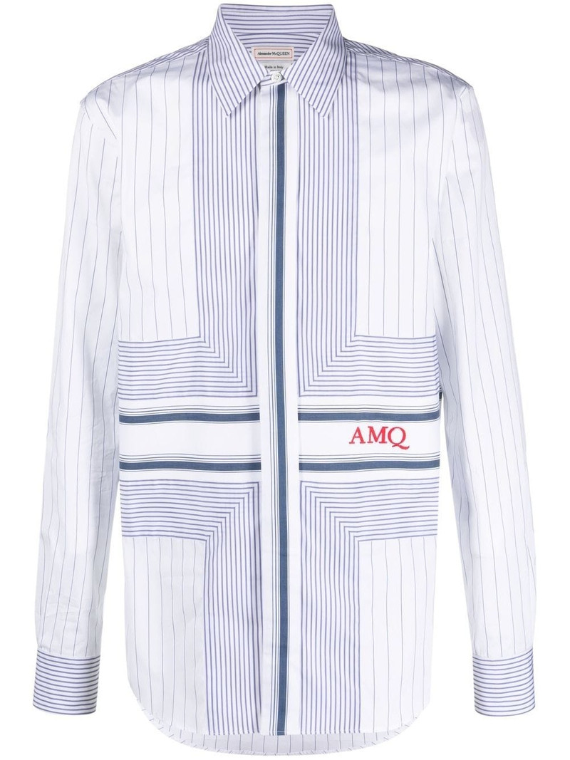 pinstriped logo-print shirt 1