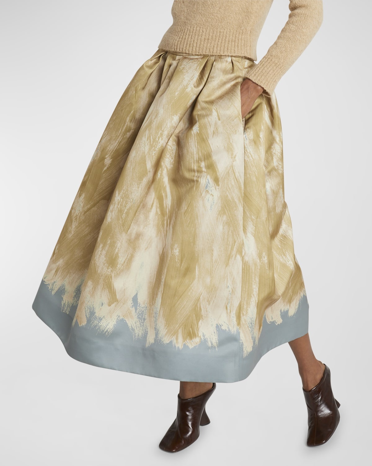 スカート Dries Van Noten Gonna Midi Soni Stampata Dries Van Noten Soni Paint Stroke Pleated Midi Skirt