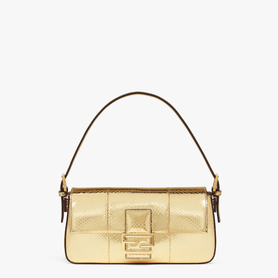 Medium 1997 Baguette bag made of exquisite gold laminated python leather, embellished with an FF cla - 1
