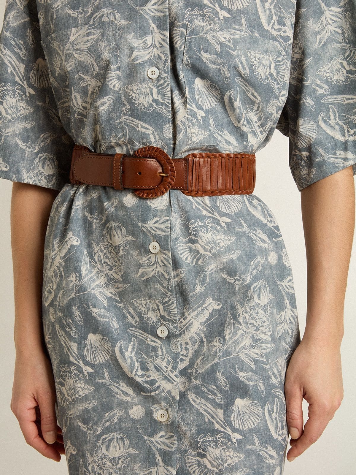 Women's tobacco-colored woven leather belt - 3