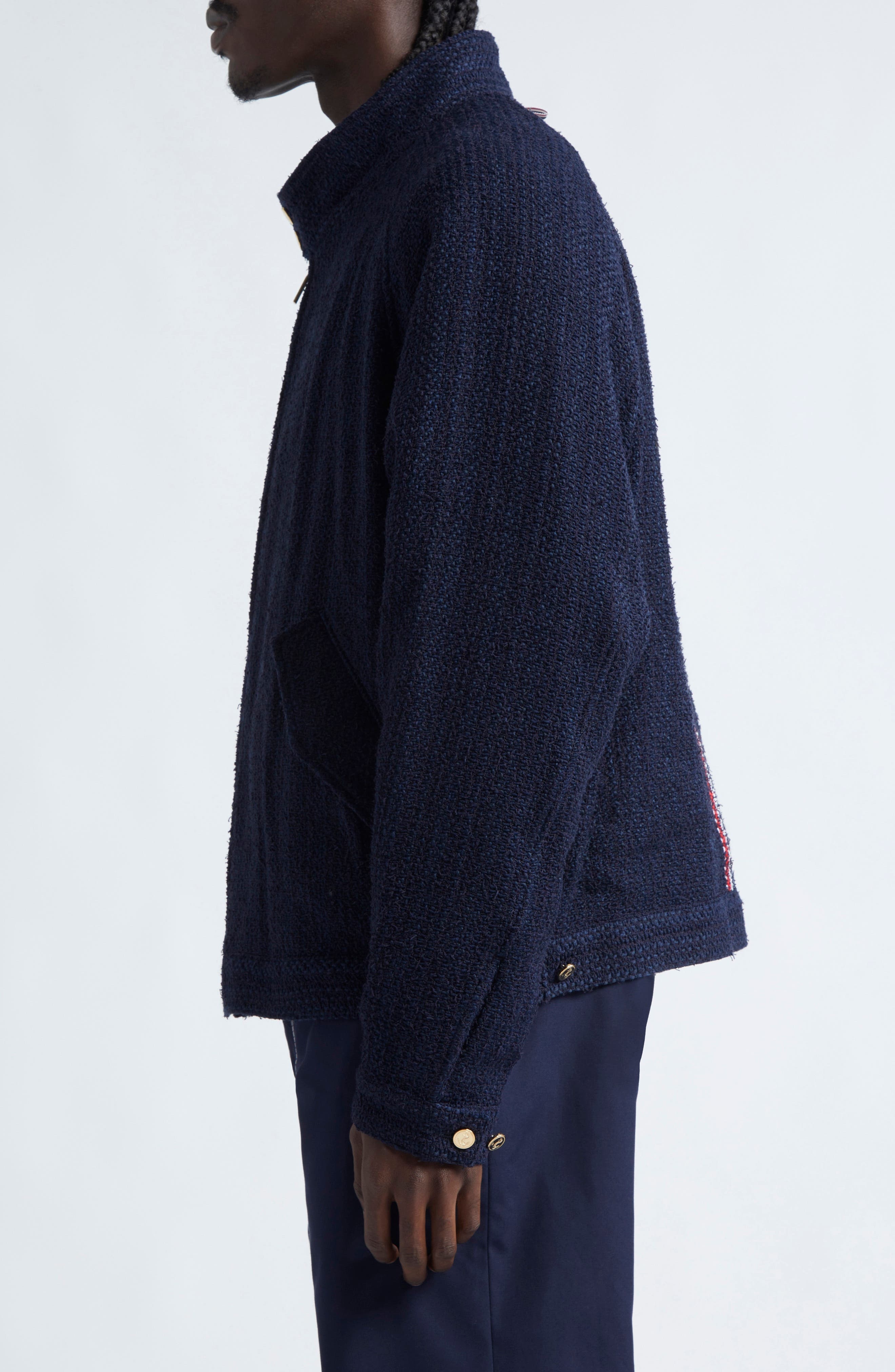 Thom Browne Raglan Sleeve Tweed Jacket in Navy at Nordstrom - 4